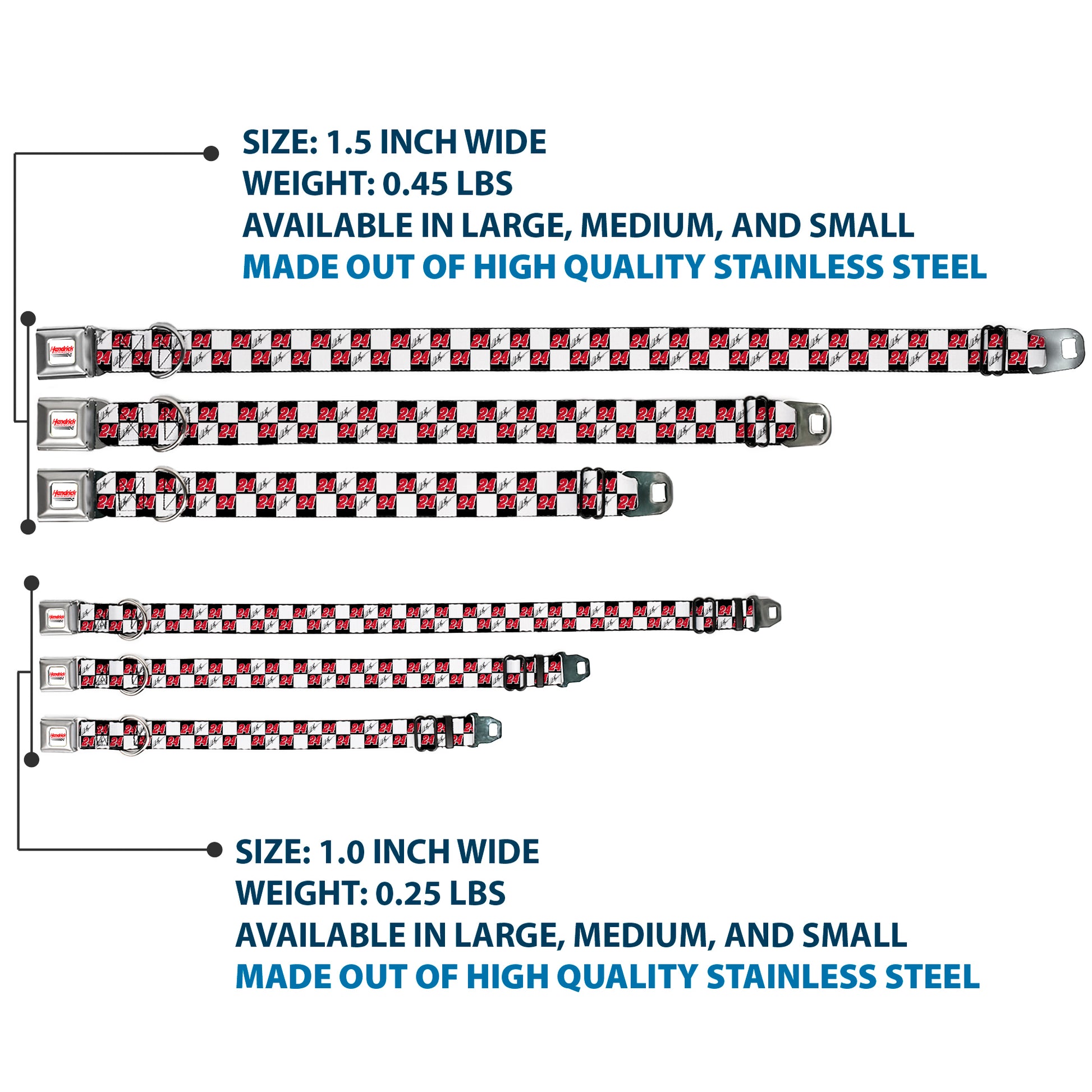 HENDRICK MOTORSPORTS Checker Logo Full Color Red/White Seatbelt Buckle Collar - William Byron Autograph and #24 Checker Logo Black/White/Red Seatbelt Buckle Collars Hendrick Motorsports