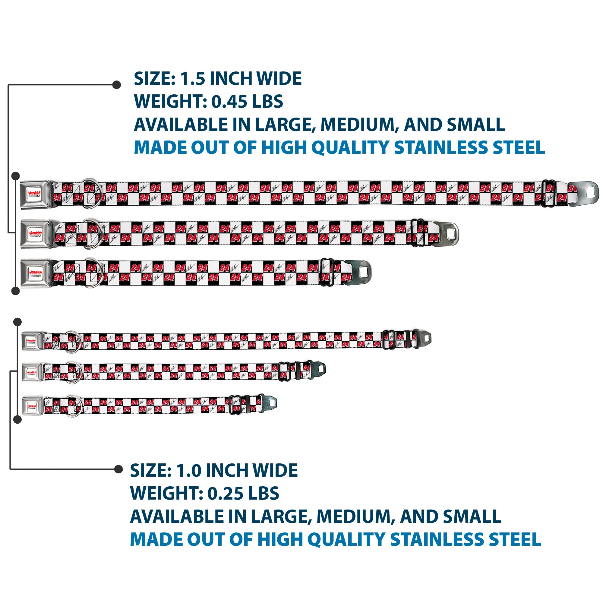 HENDRICK MOTORSPORTS Checker Logo Full Color Red/White Seatbelt Buckle Collar - William Byron Autograph and #24 Checker Logo Black/White/Red Seatbelt Buckle Collars Hendrick Motorsports