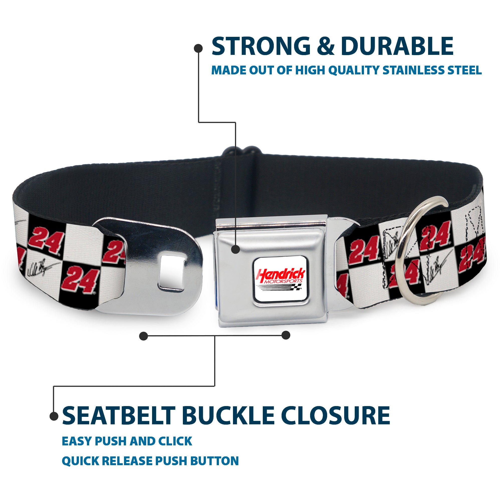HENDRICK MOTORSPORTS Checker Logo Full Color Red/White Seatbelt Buckle Collar - William Byron Autograph and #24 Checker Logo Black/White/Red Seatbelt Buckle Collars Hendrick Motorsports
