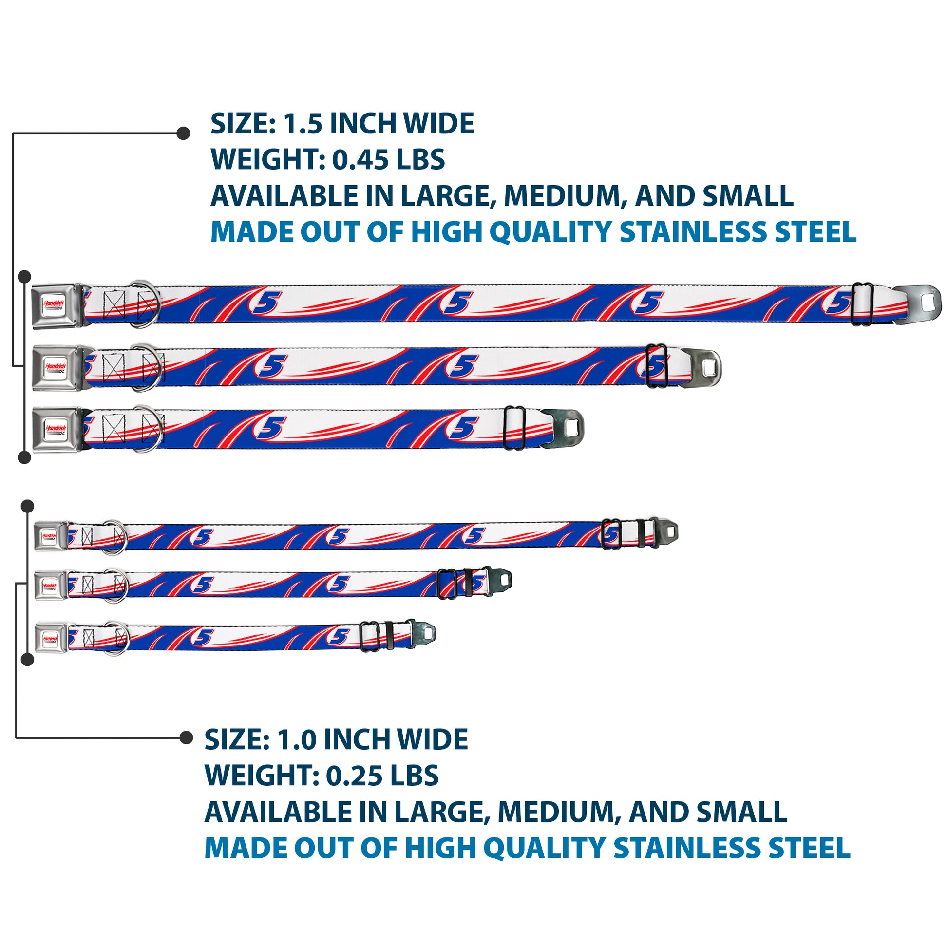 HENDRICK MOTORSPORTS Checker Logo Full Color Red/White Seatbelt Buckle Collar - Kyle Larson #5 Car Scheme White/Blue/Red Seatbelt Buckle Collars Hendrick Motorsports