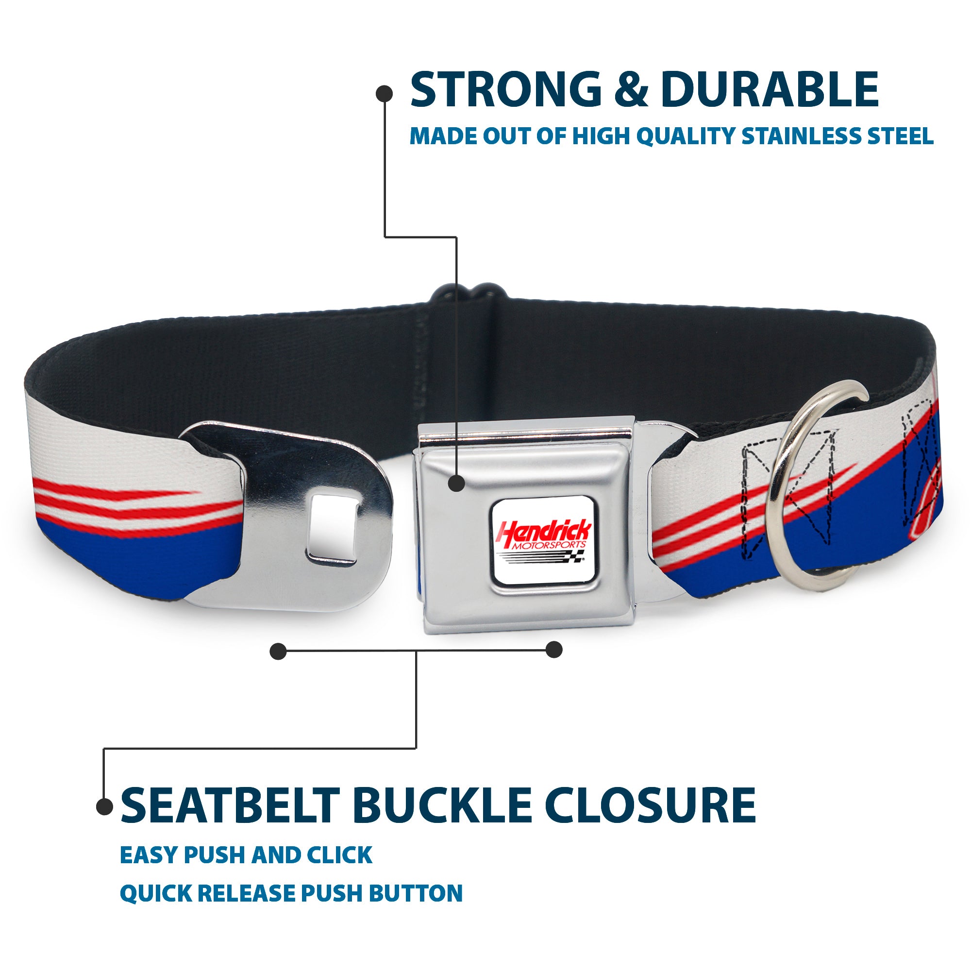 HENDRICK MOTORSPORTS Checker Logo Full Color Red/White Seatbelt Buckle Collar - Kyle Larson #5 Car Scheme White/Blue/Red Seatbelt Buckle Collars Hendrick Motorsports