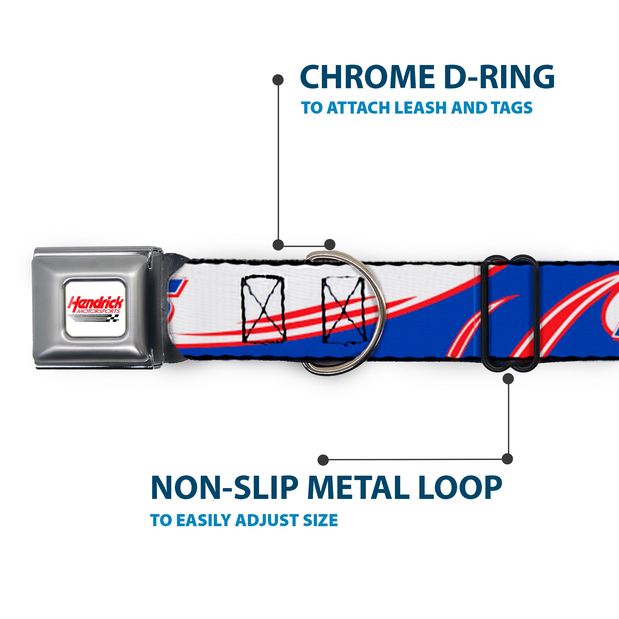 HENDRICK MOTORSPORTS Checker Logo Full Color Red/White Seatbelt Buckle Collar - Kyle Larson #5 Car Scheme White/Blue/Red Seatbelt Buckle Collars Hendrick Motorsports