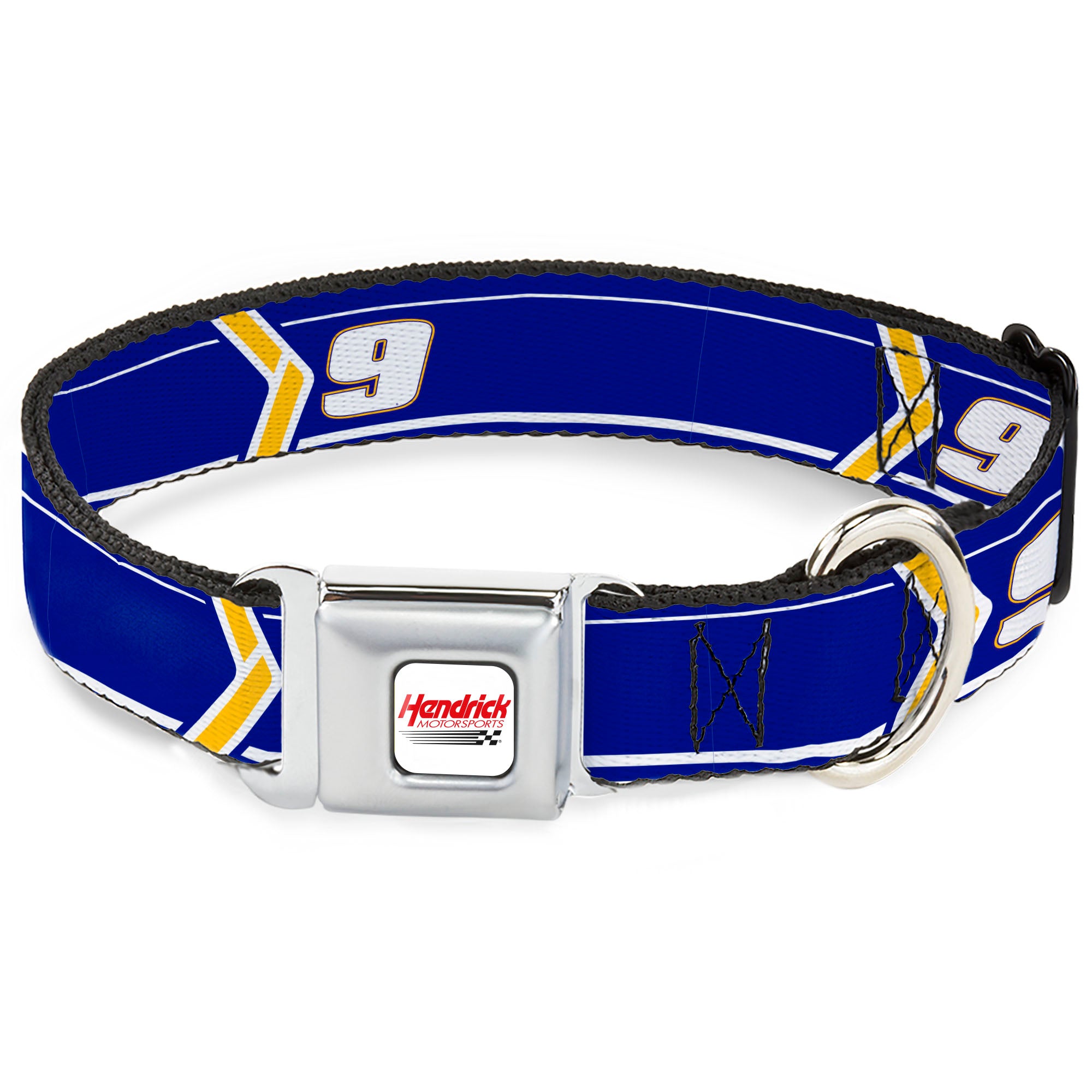 HENDRICK MOTORSPORTS Checker Logo Full Color Red/White Seatbelt Buckle Collar - Chase Elliott #9 Car Scheme Blue/Yellow/White Seatbelt Buckle Collars Hendrick Motorsports
