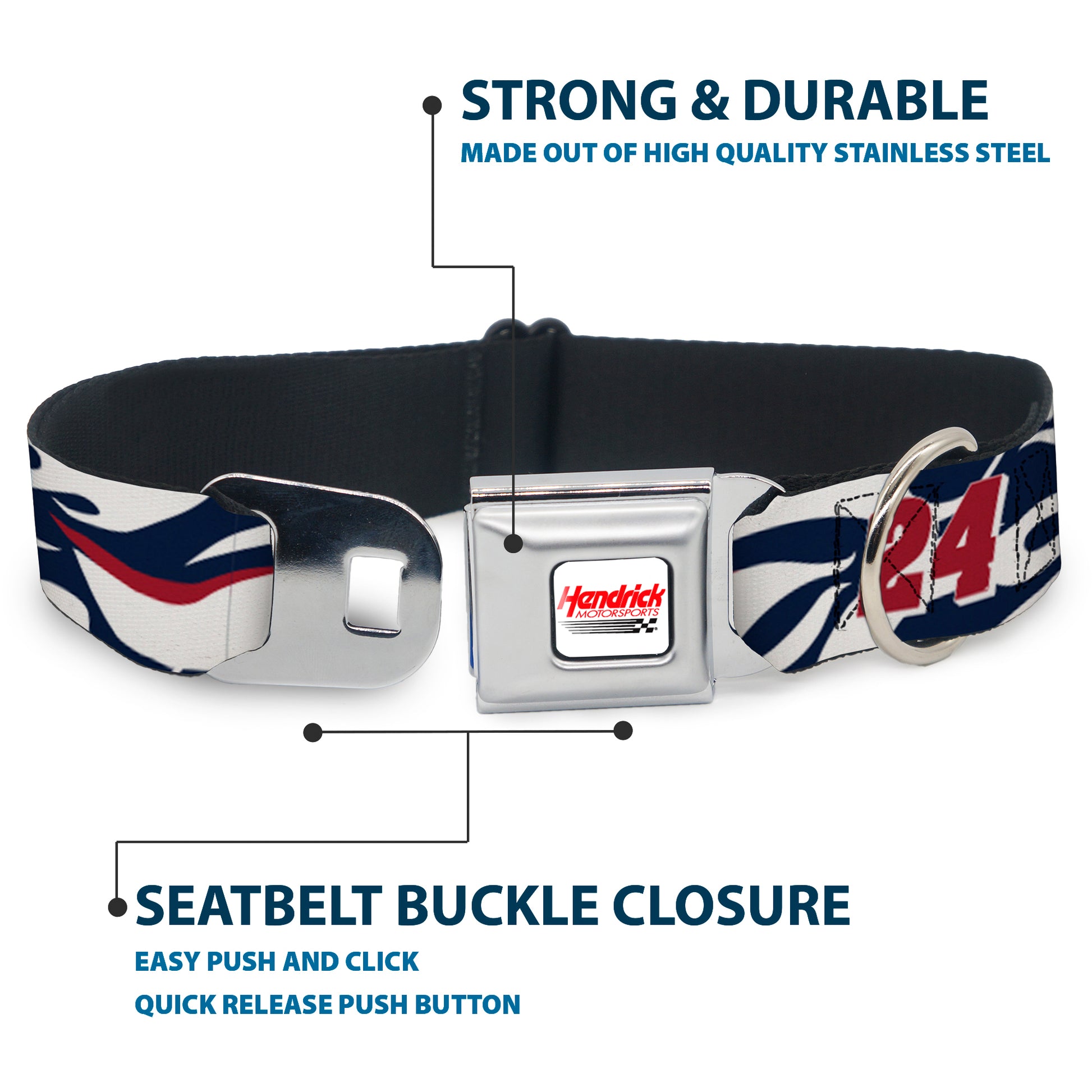 HENDRICK MOTORSPORTS Checker Logo Full Color Red/White Seatbelt Buckle Collar - William Byron #24 Car Scheme White/Red/Blue Seatbelt Buckle Collars Hendrick Motorsports