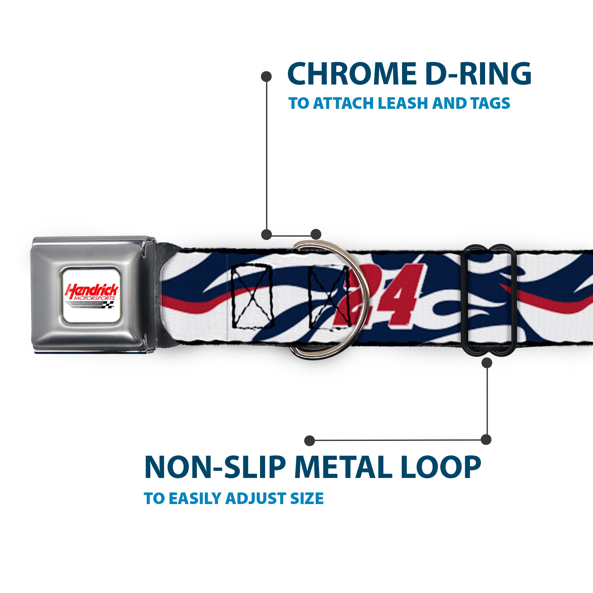 HENDRICK MOTORSPORTS Checker Logo Full Color Red/White Seatbelt Buckle Collar - William Byron #24 Car Scheme White/Red/Blue Seatbelt Buckle Collars Hendrick Motorsports