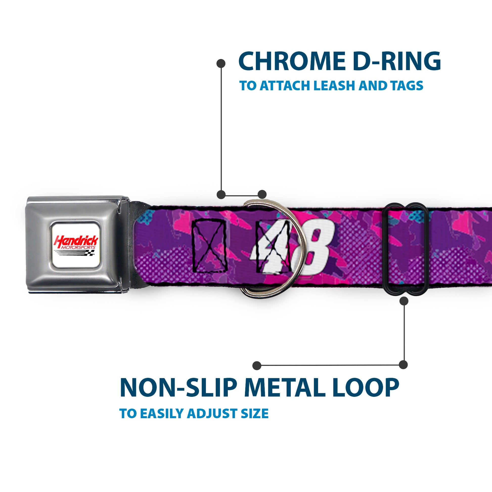 HENDRICK MOTORSPORTS Checker Logo Full Color Red/White Seatbelt Buckle Collar - Alex Bowman #48 Car Scheme Purples/Pinks/White Seatbelt Buckle Collars Hendrick Motorsports