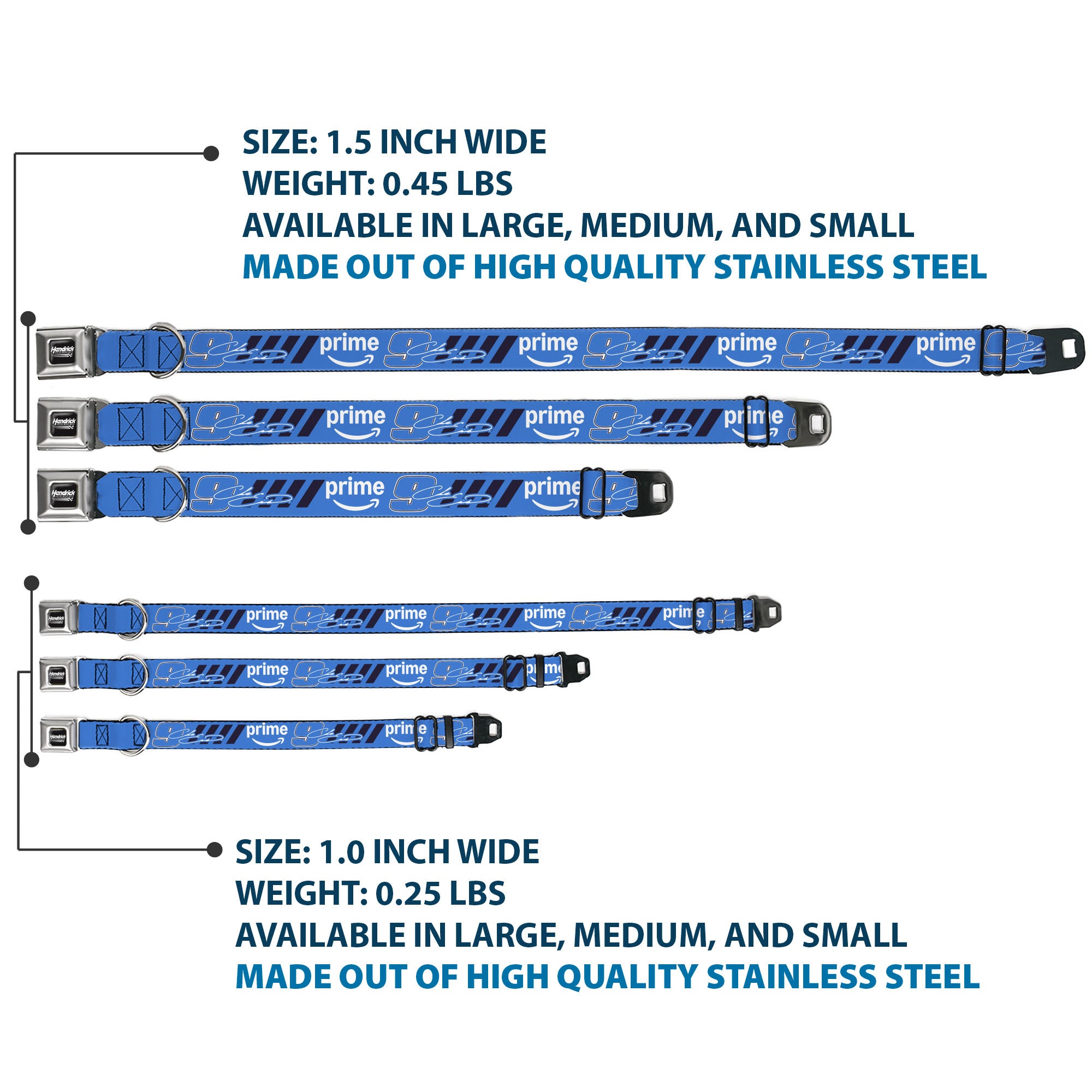 HENDRICK MOTORSPORTS Checker Logo Full Color Black/White Seatbelt Buckle Collar - Chase Elliott #9 Autograph PRIME Logo Blue/Black/White Seatbelt Buckle Collars Hendrick Motorsports