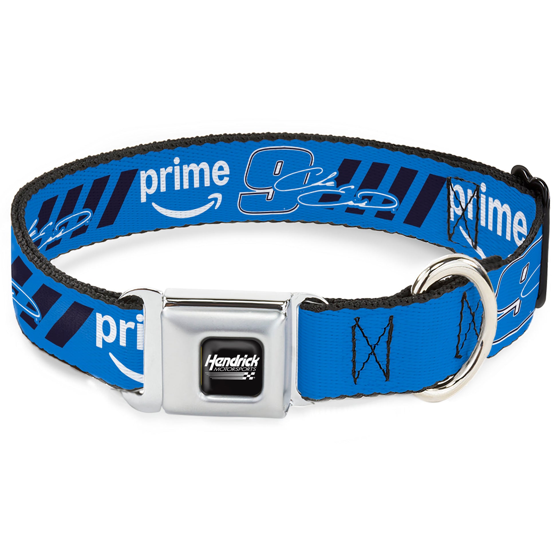 HENDRICK MOTORSPORTS Checker Logo Full Color Black/White Seatbelt Buckle Collar - Chase Elliott #9 Autograph PRIME Logo Blue/Black/White Seatbelt Buckle Collars Hendrick Motorsports