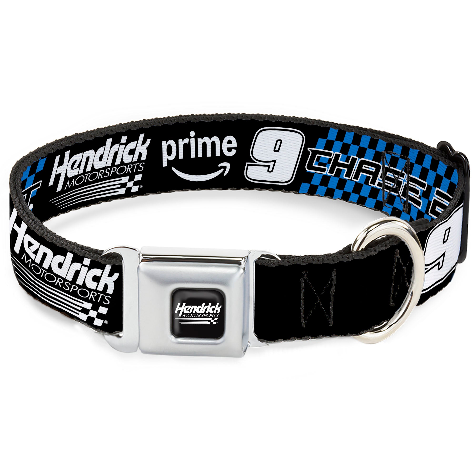 HENDRICK MOTORSPORTS Checker Logo Full Color Black/White Seatbelt Buckle Collar - CHASE ELLIOTT #9 PRIME Hendrick Motorsports Logo Black/White/Blue Seatbelt Buckle Collars Hendrick Motorsports