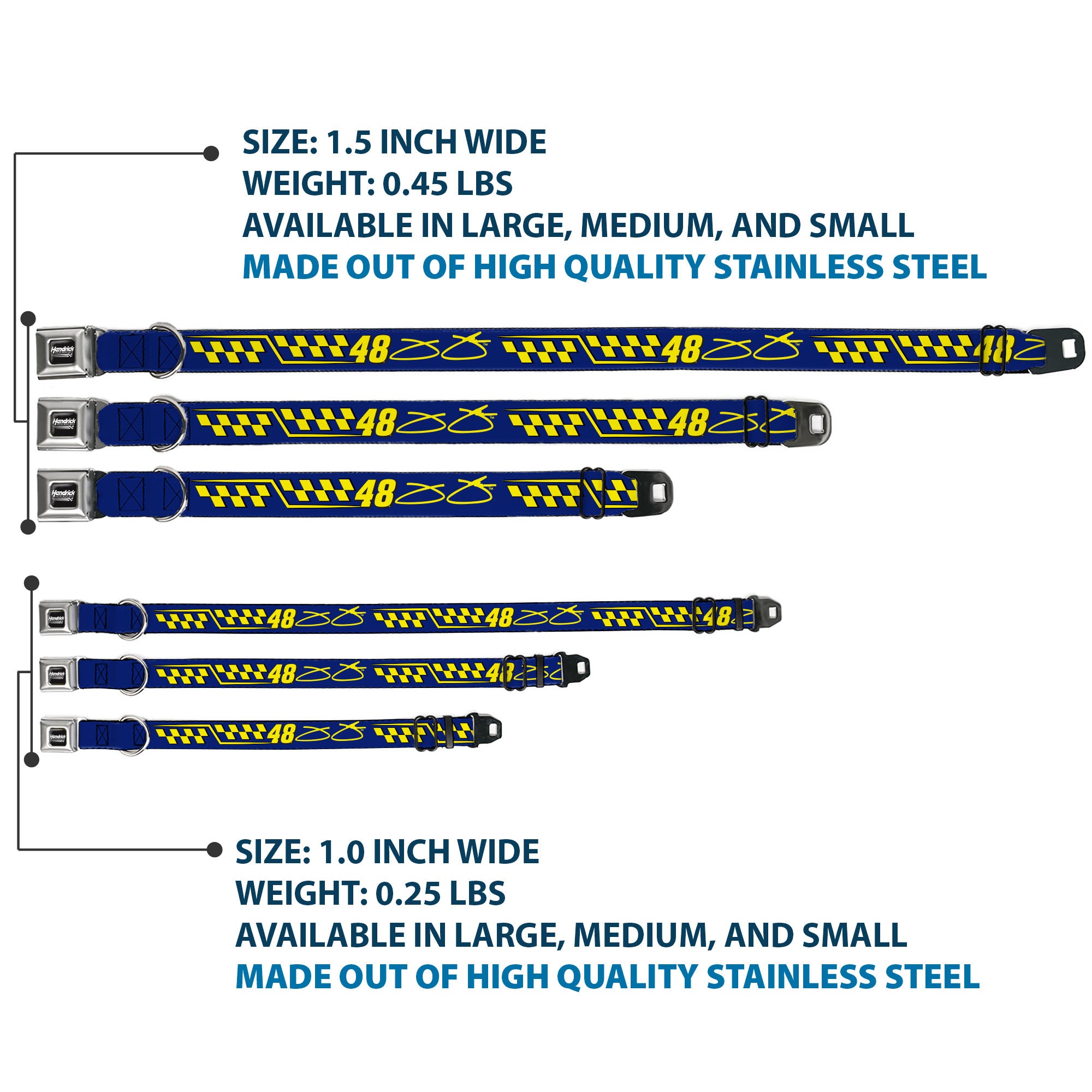 HENDRICK MOTORSPORTS Checker Logo Full Color Black/White Seatbelt Buckle Collar - Jimmie Johnson #48 Autograph Checker Blue/Yellow Seatbelt Buckle Collars Hendrick Motorsports