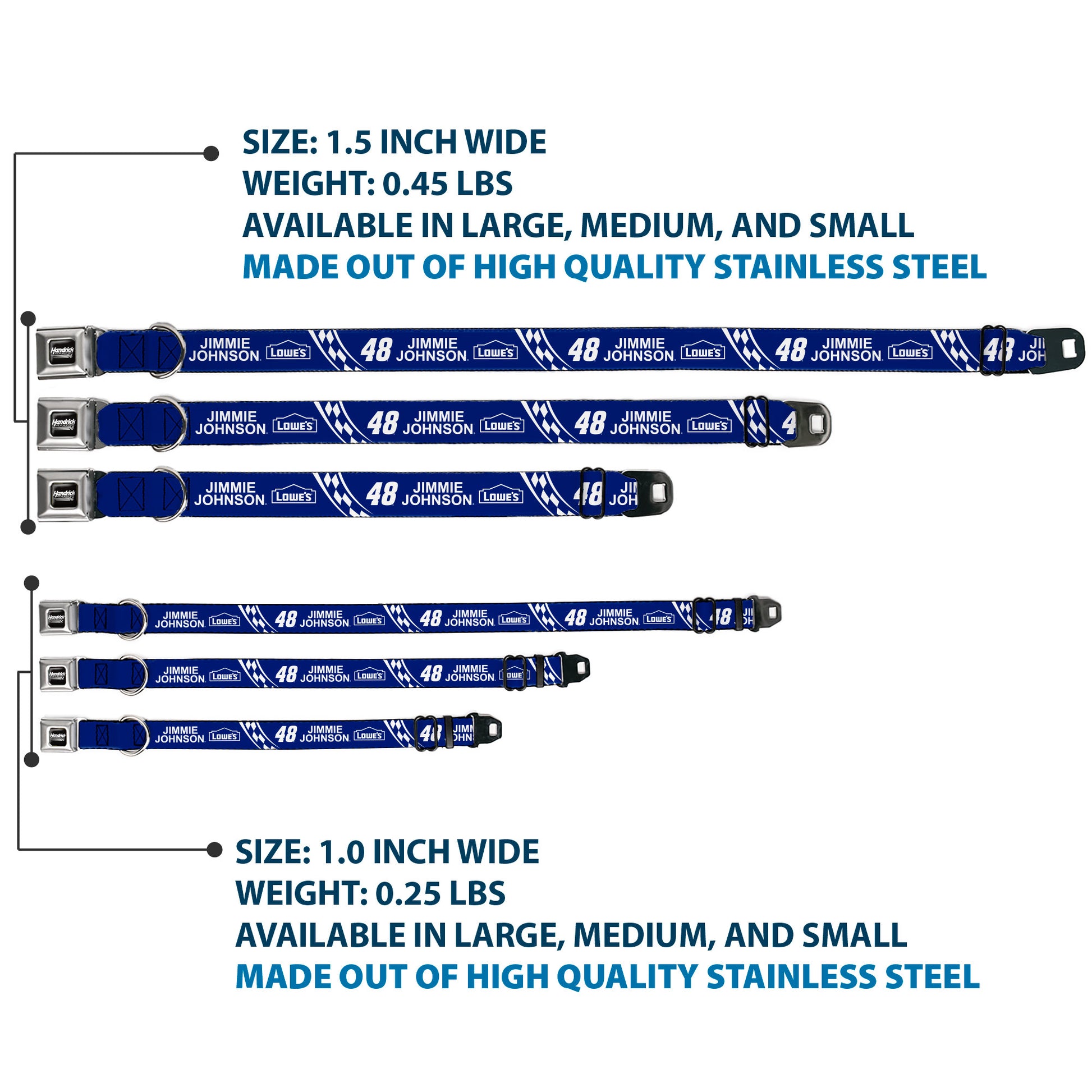 HENDRICK MOTORSPORTS Checker Logo Full Color Black/White Seatbelt Buckle Collar - JIMMIE JOHNSON #48 LOWE'S Logo Checker Blue/White Seatbelt Buckle Collars Hendrick Motorsports