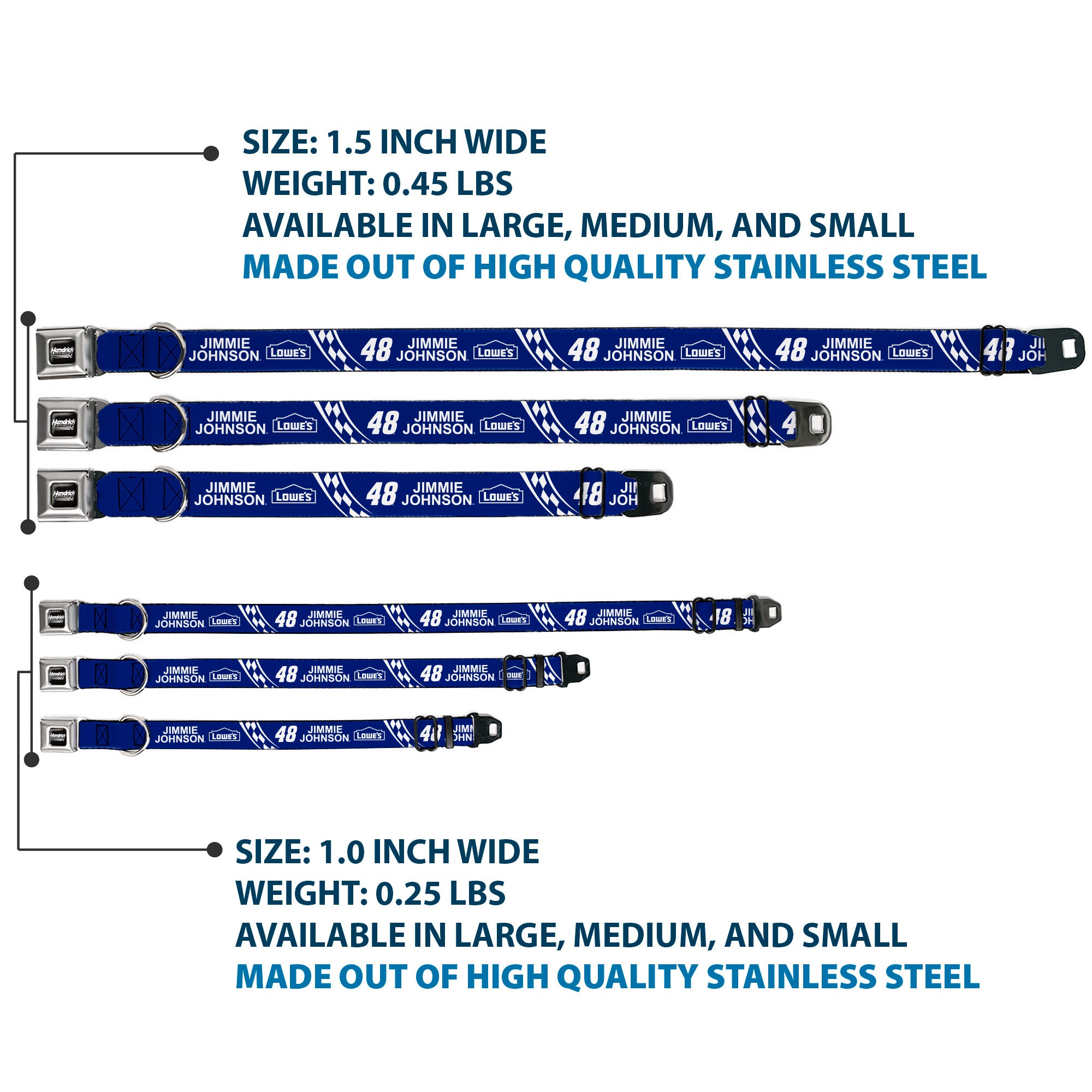 HENDRICK MOTORSPORTS Checker Logo Full Color Black/White Seatbelt Buckle Collar - JIMMIE JOHNSON #48 LOWE'S Logo Checker Blue/White Seatbelt Buckle Collars Hendrick Motorsports
