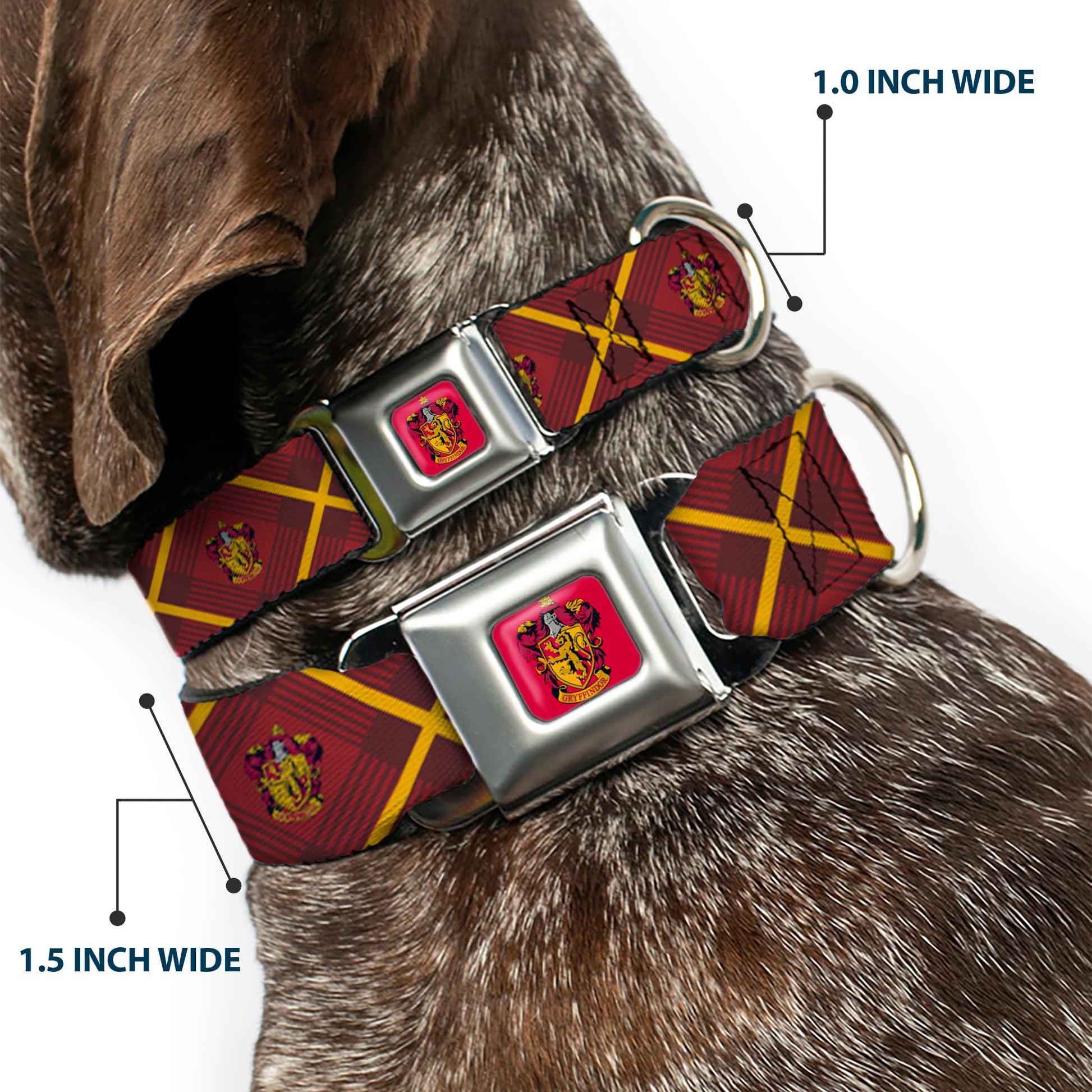 Gryffindor Crest Full Color Red Seatbelt Buckle Collar - Harry Potter Gryffindor Crest Plaid Reds/Gold Seatbelt Buckle Collars Harry Potter