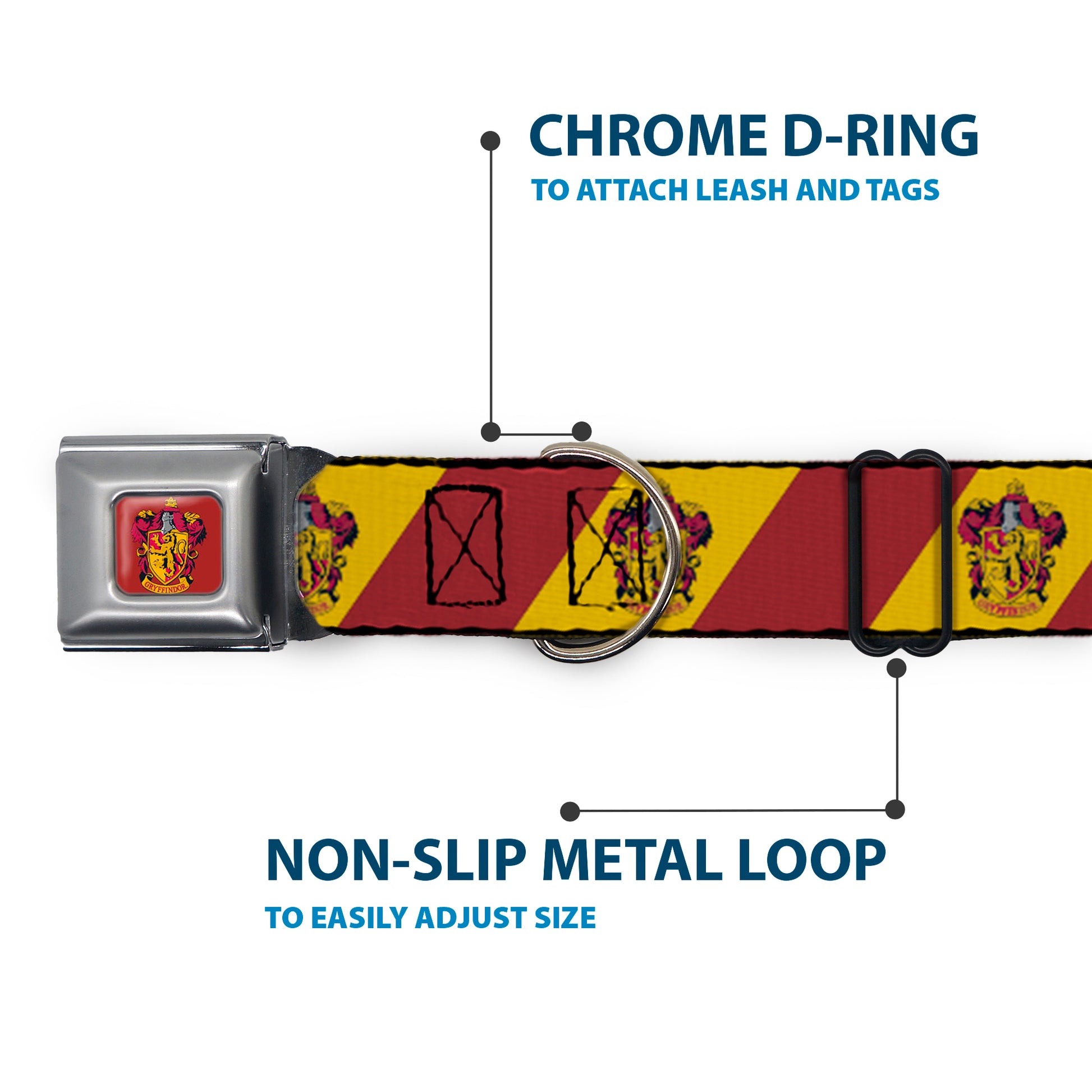 GRYFFINDOR Crest Full Color Red Seatbelt Buckle Collar - GRYFFINDOR Crest Diagonal Stripe Gold/Red Seatbelt Buckle Collars Harry Potter