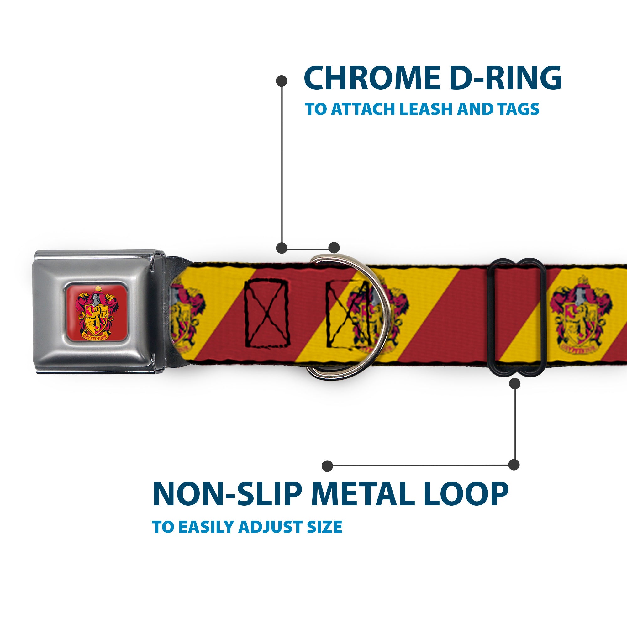 GRYFFINDOR Crest Full Color Red Seatbelt Buckle Collar - GRYFFINDOR Crest Diagonal Stripe Gold/Red Seatbelt Buckle Collars Harry Potter