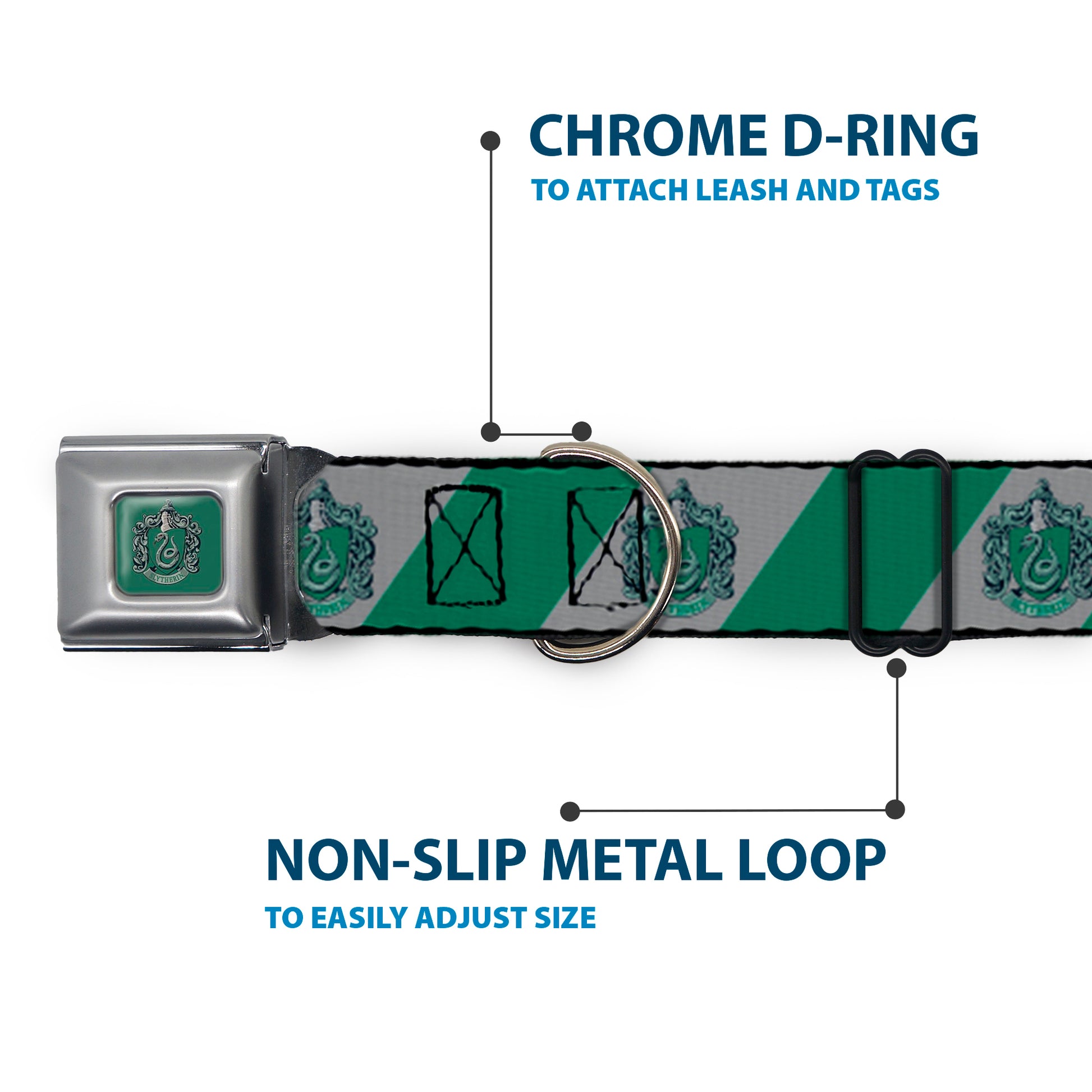 SLYTHERIN Crest Full Color Green Seatbelt Buckle Collar - SLYTHERIN Crest Diagonal Stripe Gray/Green Seatbelt Buckle Collars Harry Potter