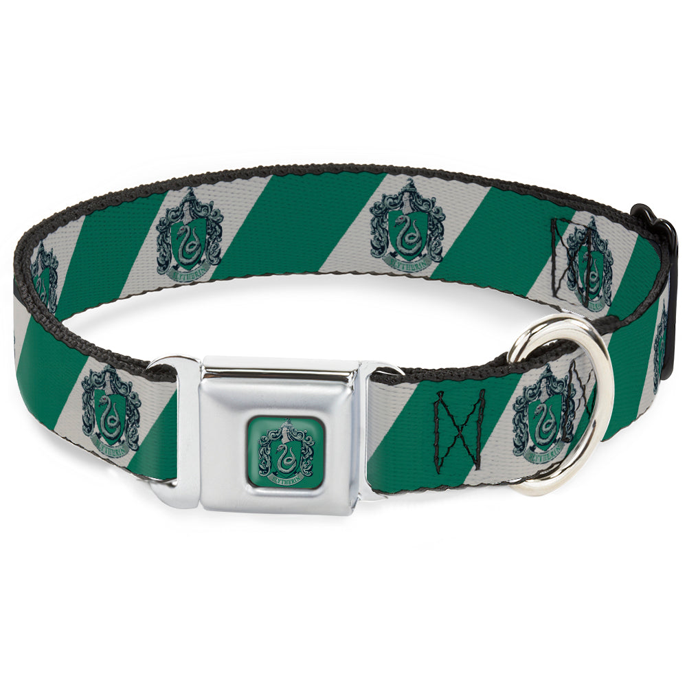 SLYTHERIN Crest Full Color Green Seatbelt Buckle Collar - SLYTHERIN Crest Diagonal Stripe Gray/Green Seatbelt Buckle Collars Harry Potter