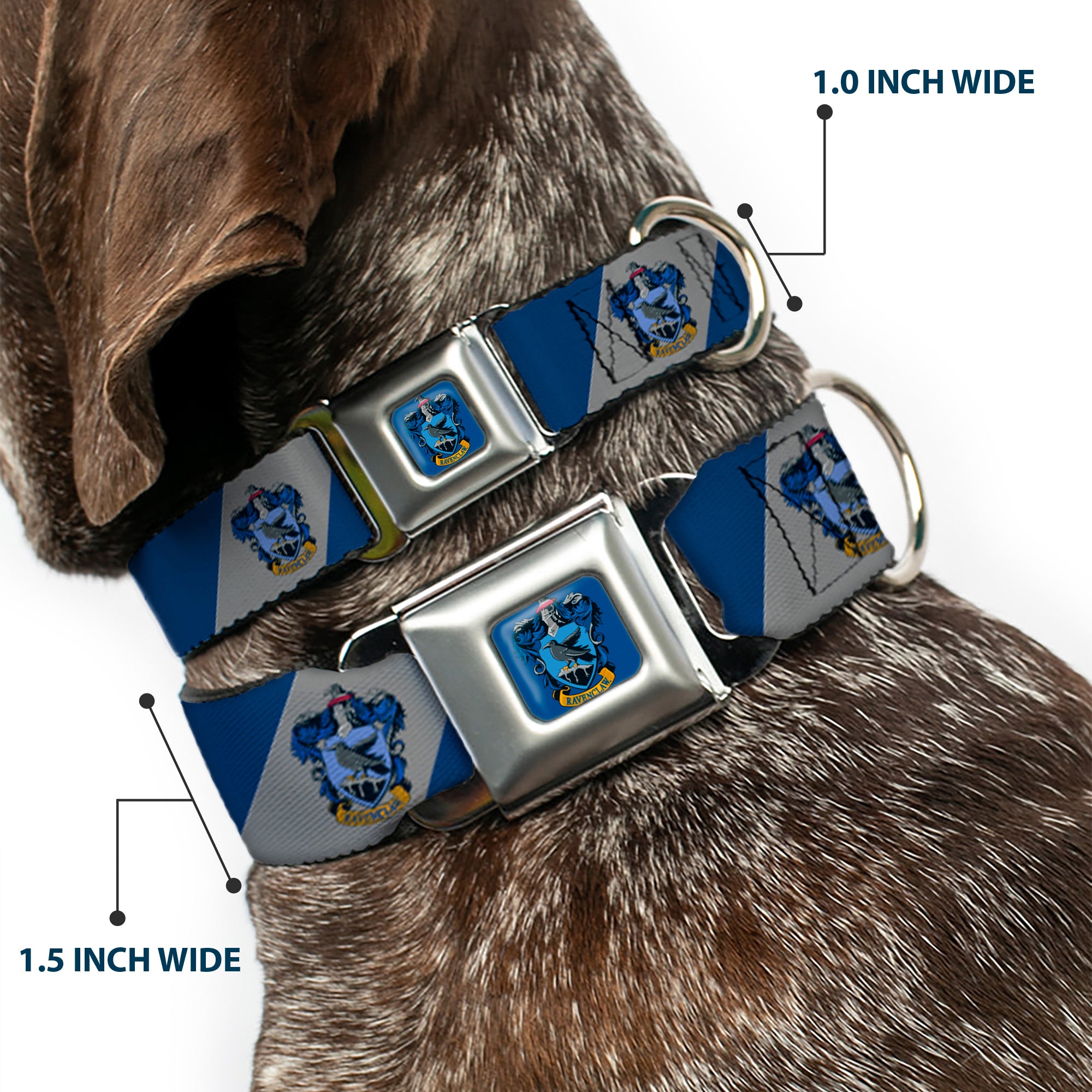 RAVENCLAW Crest Full Color Blue Seatbelt Buckle Collar - RAVENCLAW Crest Diagonal Stripe Gray/Blue Seatbelt Buckle Collars Harry Potter