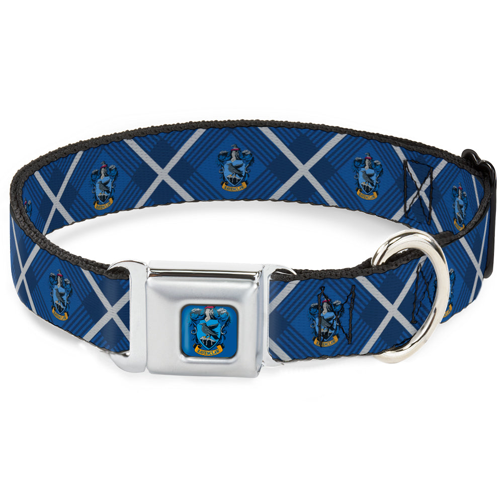 RAVENCLAW Crest Full Color Blue Seatbelt Buckle Collar - Harry Potter Ravenclaw Crest Plaid Blues/Gray Seatbelt Buckle Collars Harry Potter