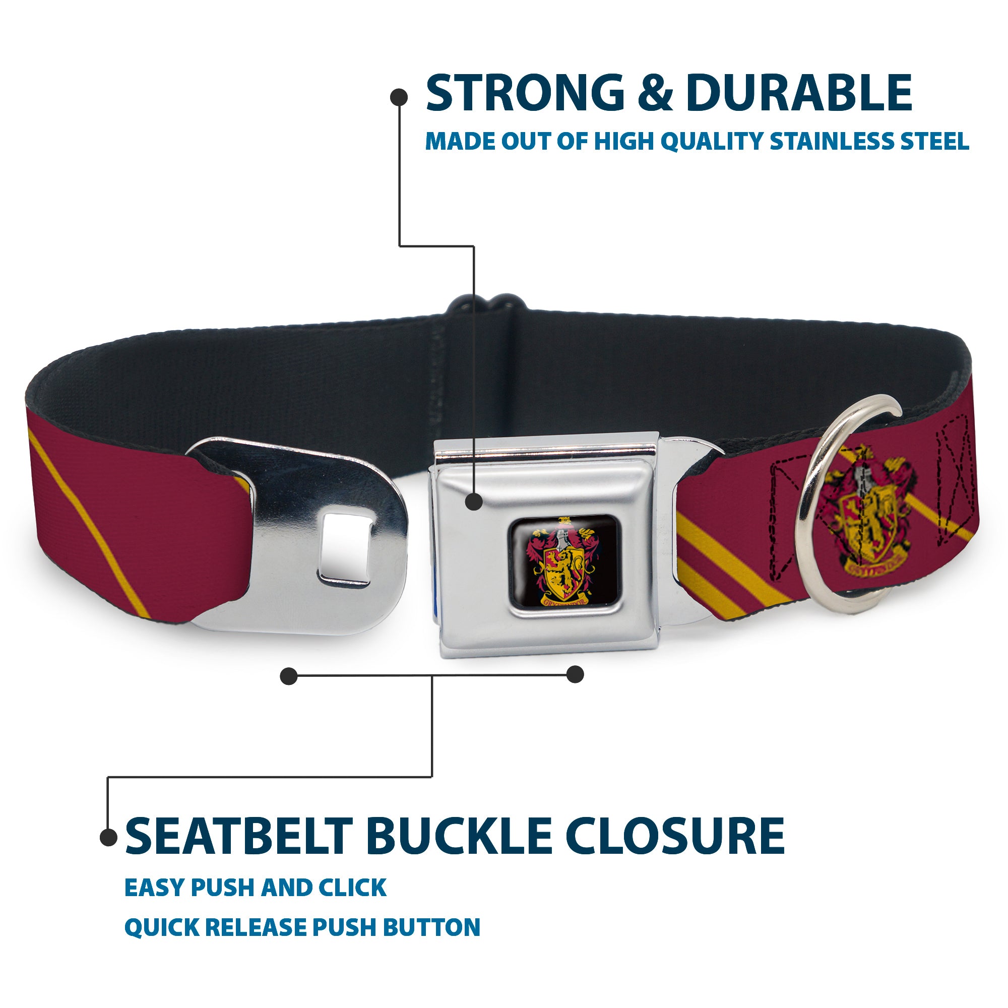Gryffindor Crest Full Color Seatbelt Buckle Collar - GRYFFINDOR Crest/Stripe Burgundy/Gold Seatbelt Buckle Collars Harry Potter