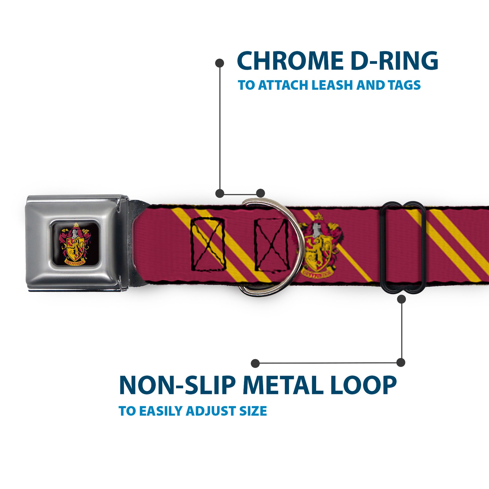 Gryffindor Crest Full Color Seatbelt Buckle Collar - GRYFFINDOR Crest/Stripe Burgundy/Gold Seatbelt Buckle Collars Harry Potter