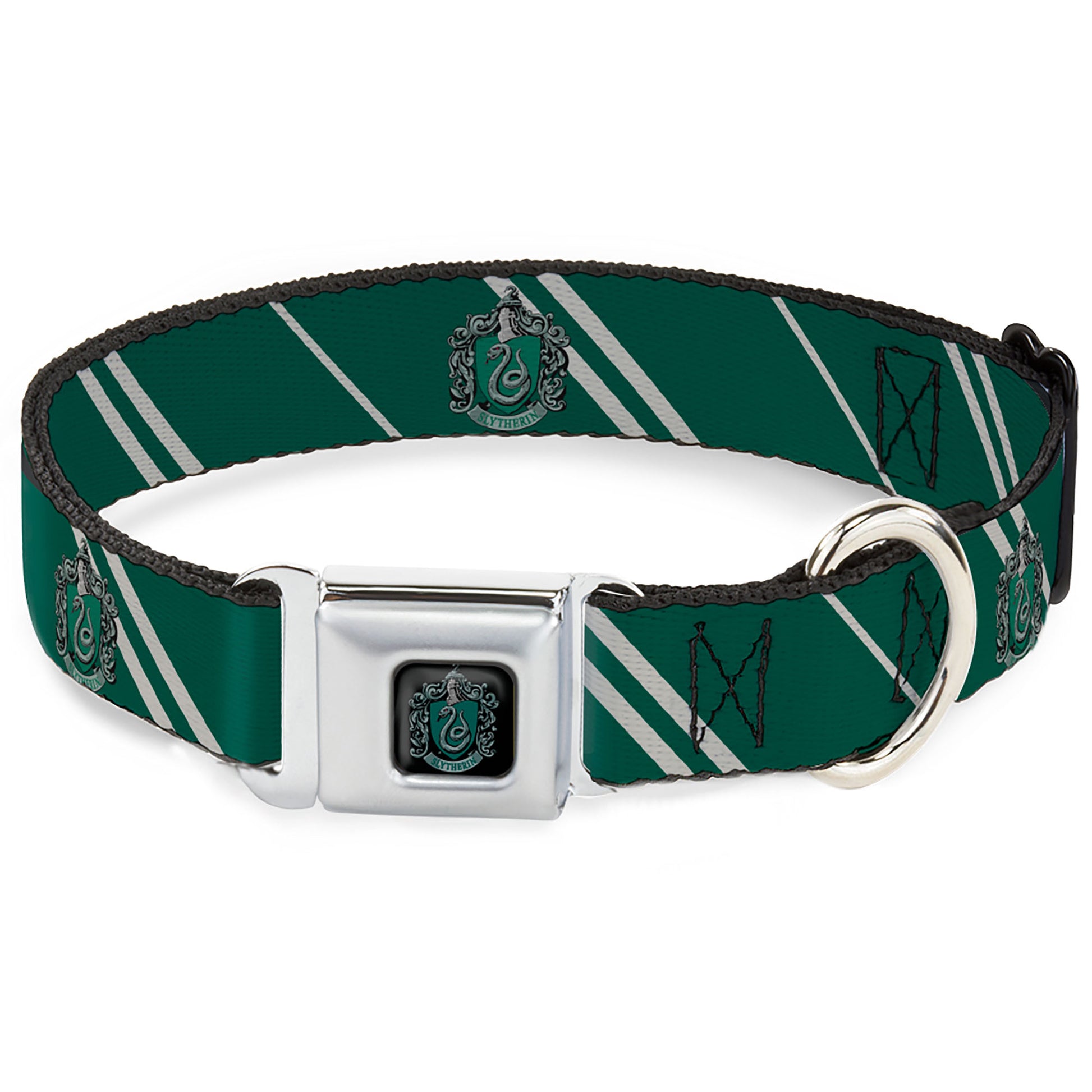Slytherin Crest Full Color Seatbelt Buckle Collar - Slytherin Crest/Stripe5 Green/Gray Seatbelt Buckle Collars Harry Potter
