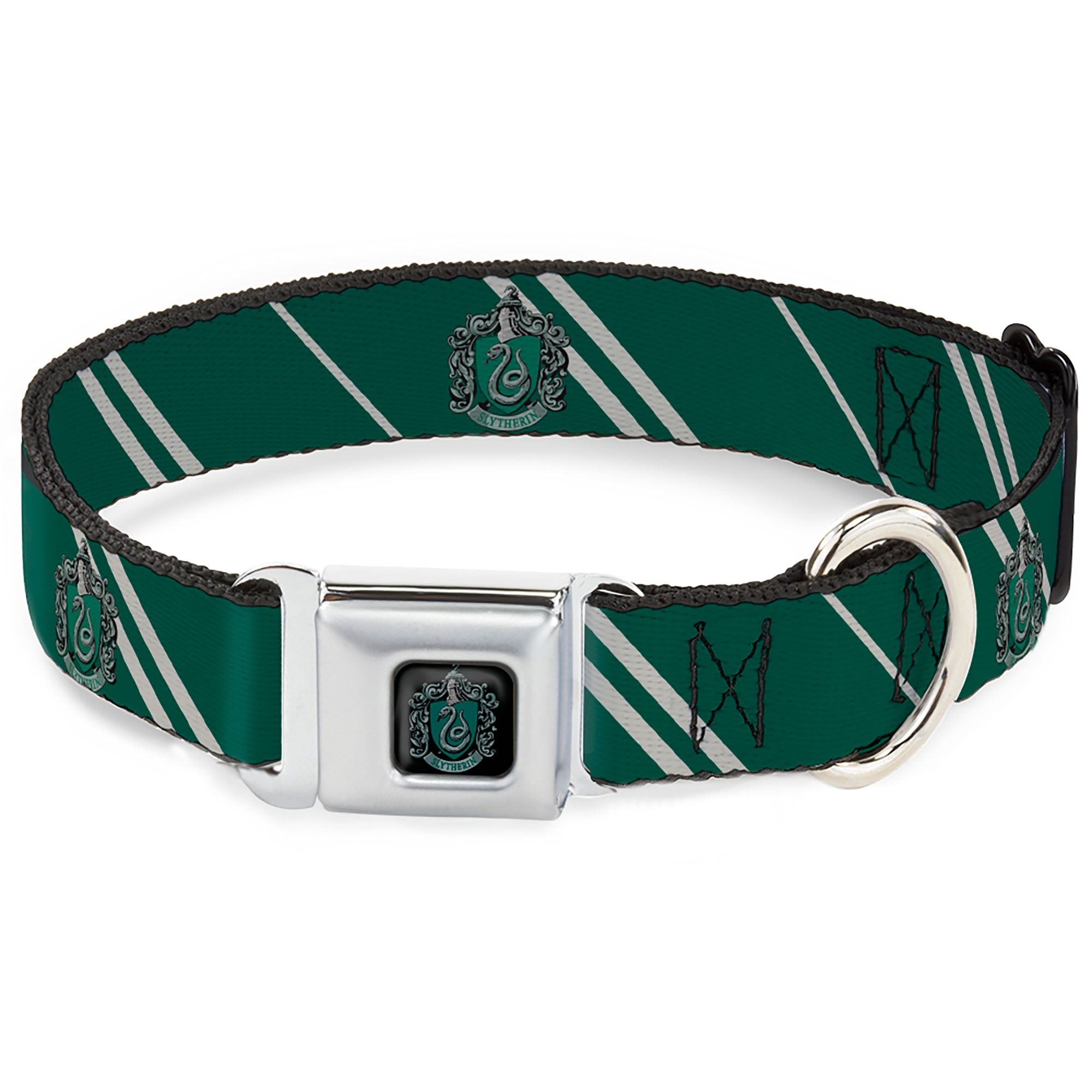 Slytherin Crest Full Color Seatbelt Buckle Collar - Slytherin Crest/Stripe5 Green/Gray Seatbelt Buckle Collars Harry Potter