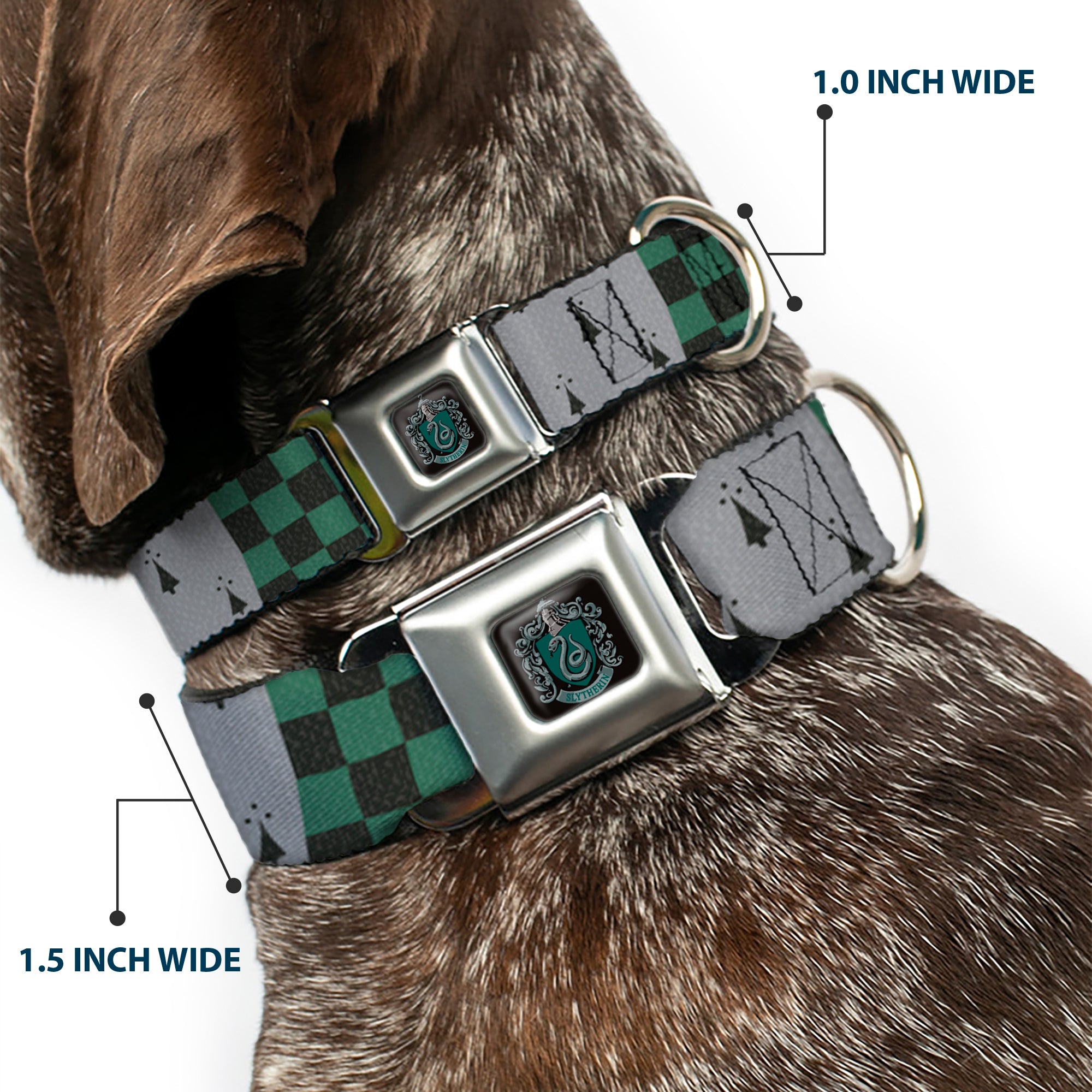 Slytherin Crest Full Color Seatbelt Buckle Collar - Harry Potter SLYTHERIN/Checker Blocks Grays/Greens Seatbelt Buckle Collars Harry Potter