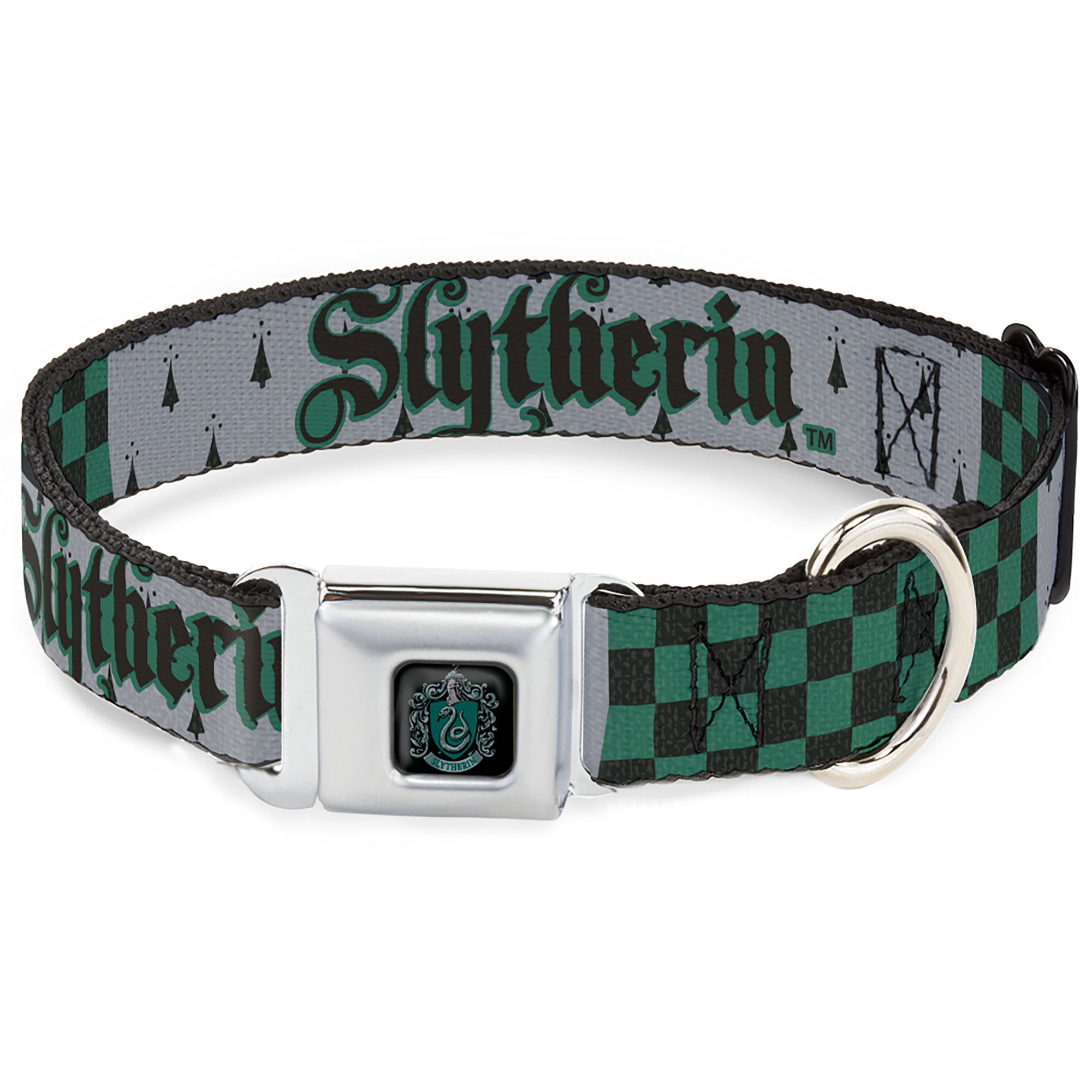 Slytherin Crest Full Color Seatbelt Buckle Collar - Harry Potter SLYTHERIN/Checker Blocks Grays/Greens Seatbelt Buckle Collars Harry Potter