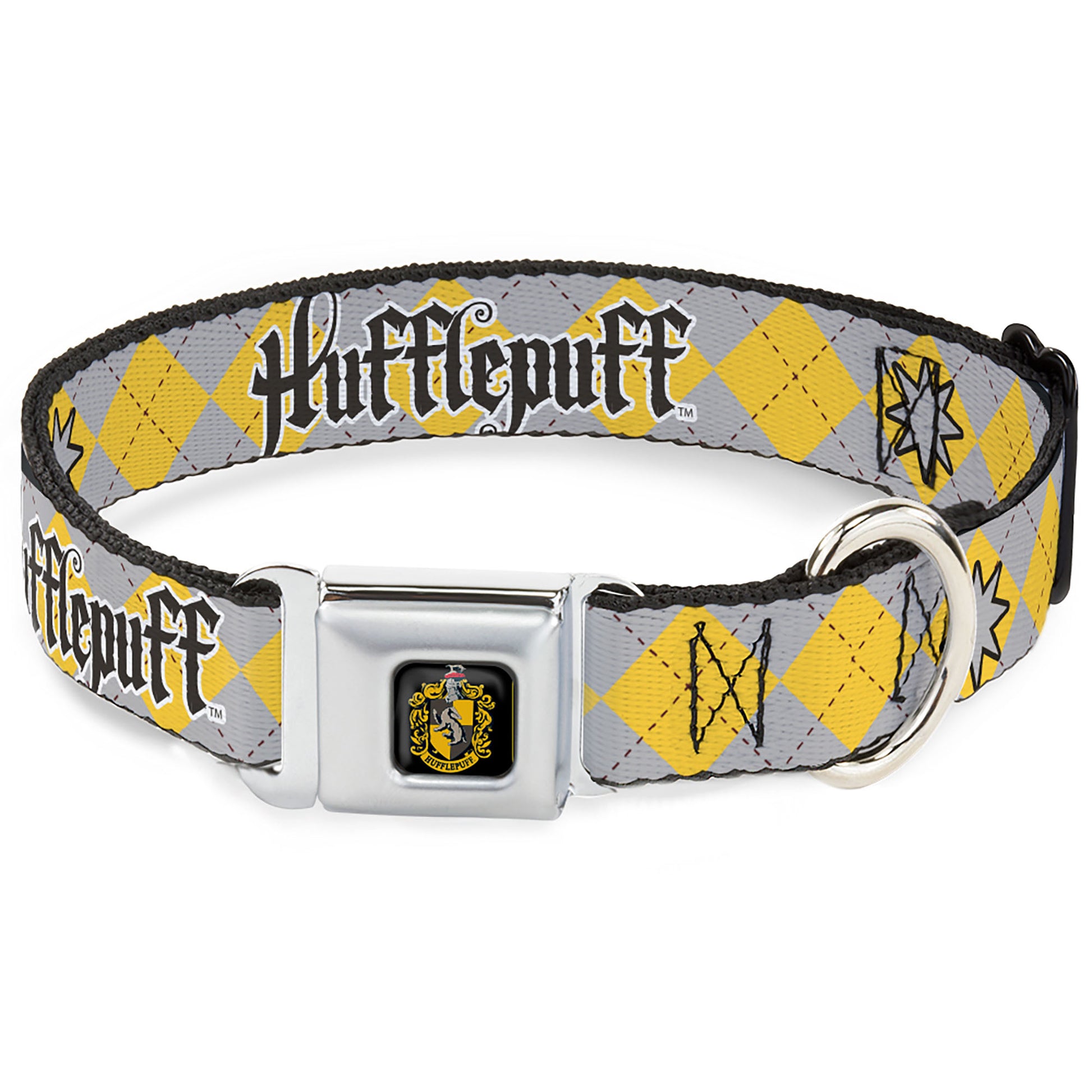 Hufflepuff Crest Full Color Seatbelt Buckle Collar - Harry Potter HUFFLEPUFF/Stars Argyle Plaid Gray/Gold/Browns Seatbelt Buckle Collars Harry Potter