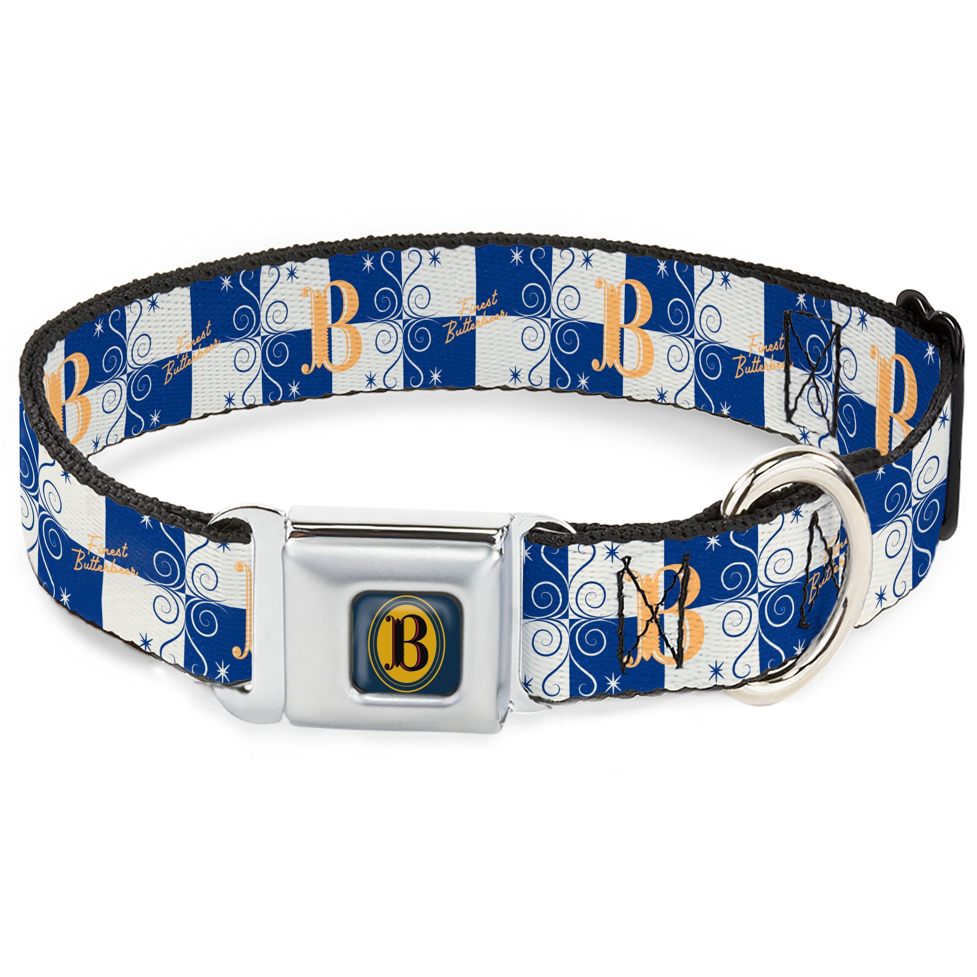 Harry Potter Butterbeer Logo Full Color Navy/Yellow Seatbelt Buckle Collar - Harry Potter Butterbeer Logo Checker White/Blue/Yellow Seatbelt Buckle Collars Harry Potter
