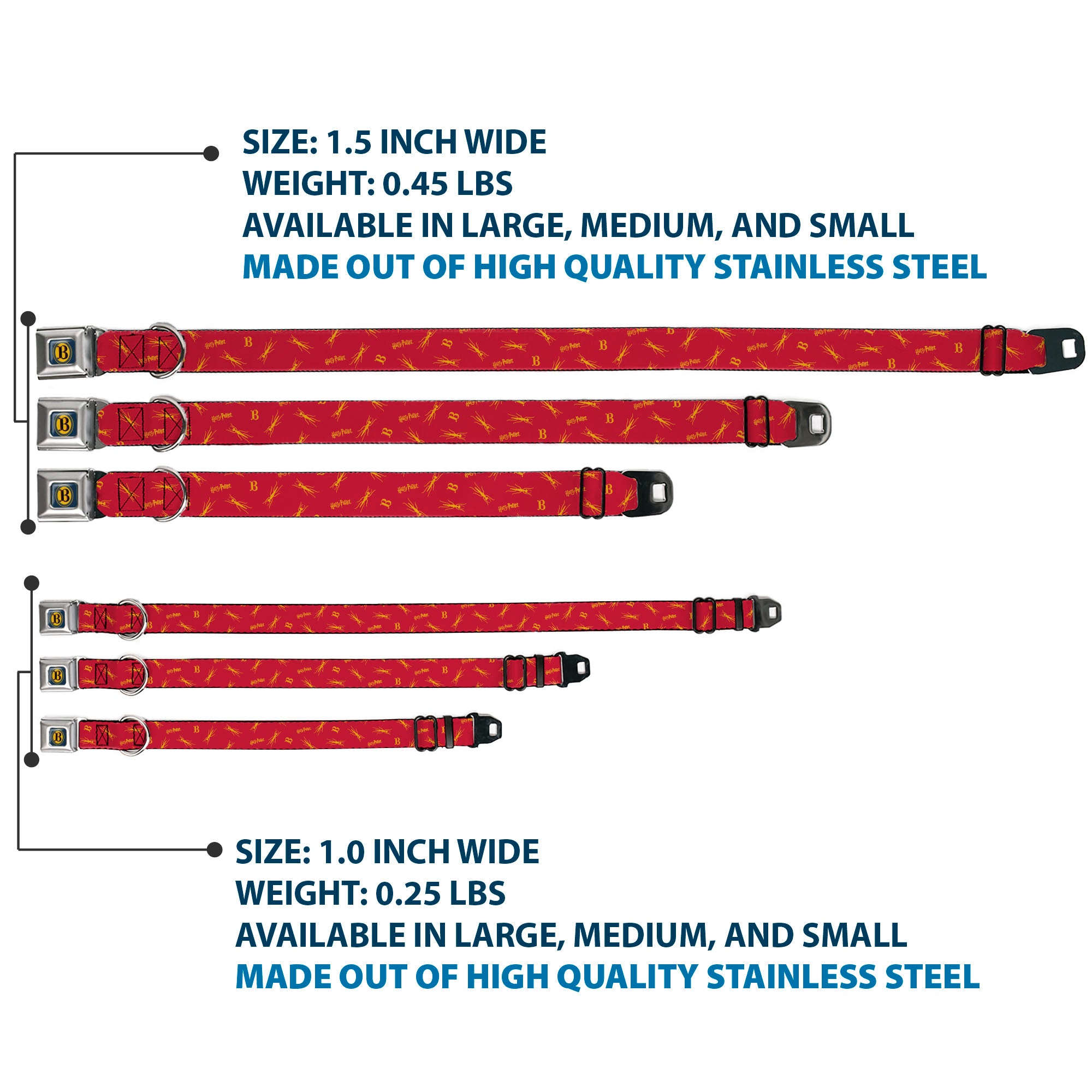 Harry Potter Butterbeer Logo Full Color Navy/Yellow Seatbelt Buckle Collar - Harry Potter Butterbeer Logo and Insect Icon Scattered Red/Yellow Seatbelt Buckle Collars Harry Potter