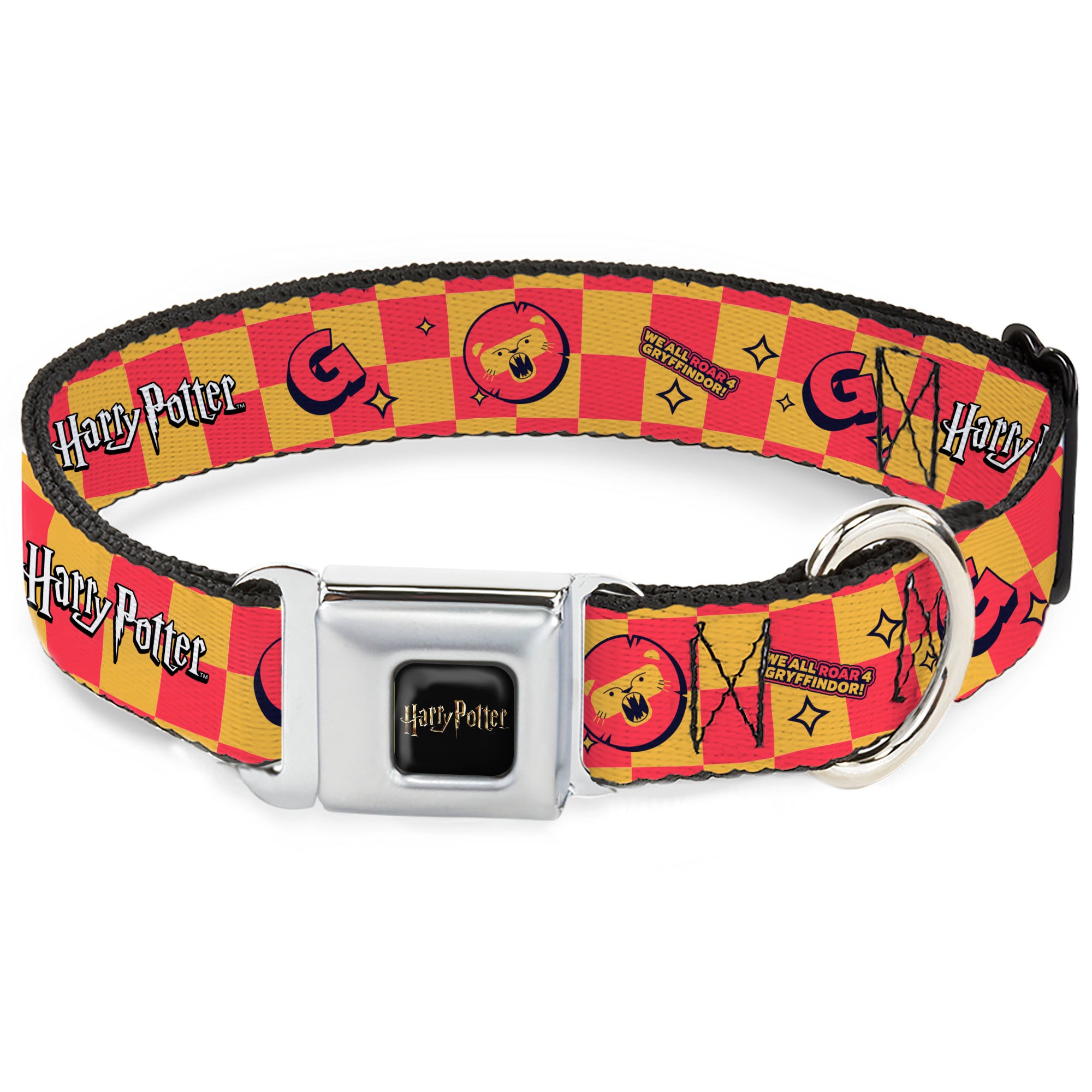 HARRY POTTER Title Logo Full Color Black Seatbelt Buckle Collar - Harry Potter Gryffindor Icons Checker Yellow/Red Seatbelt Buckle Collars Harry Potter