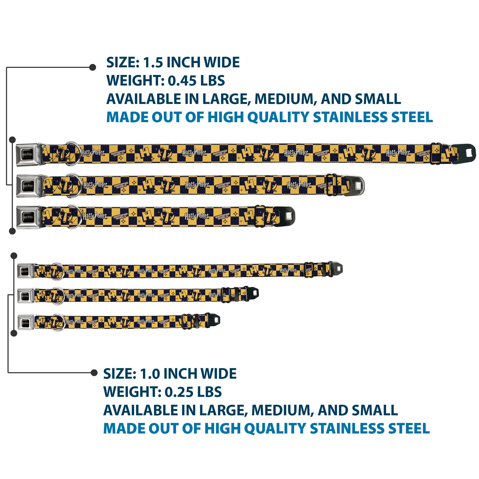 HARRY POTTER Title Logo Full Color Black Seatbelt Buckle Collar - Harry Potter Hufflepuff Icons Checker Yellow/Navy Seatbelt Buckle Collars Harry Potter