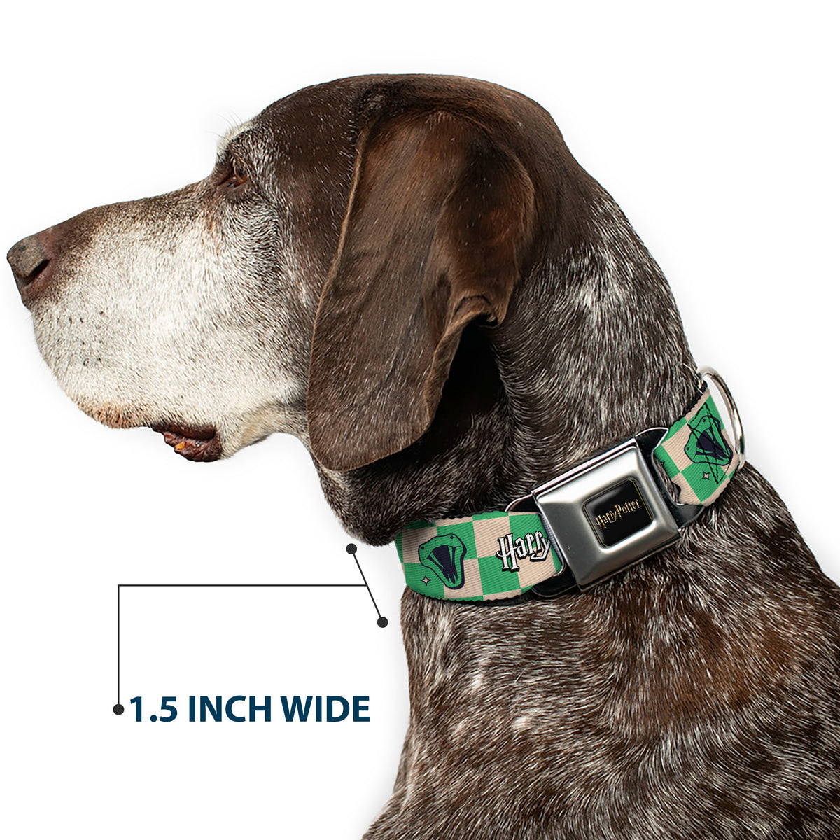 HARRY POTTER Title Logo Full Color Black Seatbelt Buckle Collar - Harry Potter Slytherin Icons Checker Cream/Mint Dog Collars Seatbelt Buckle Harry Potter