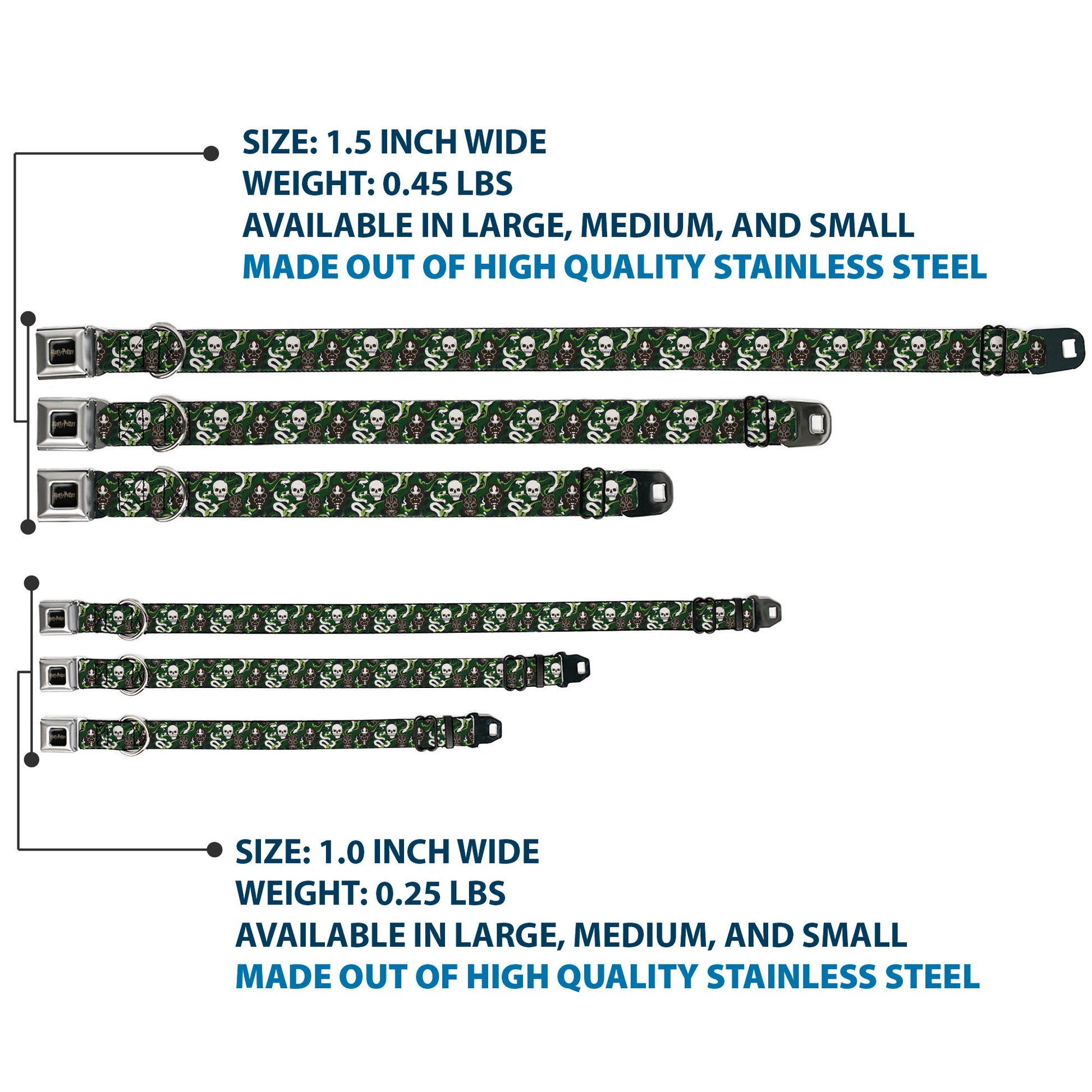 HARRY POTTER Title Logo Full Color Black Seatbelt Buckle Collar - HARRY POTTER Slytherin Camo and Title Logo Greens Seatbelt Buckle Collars Harry Potter