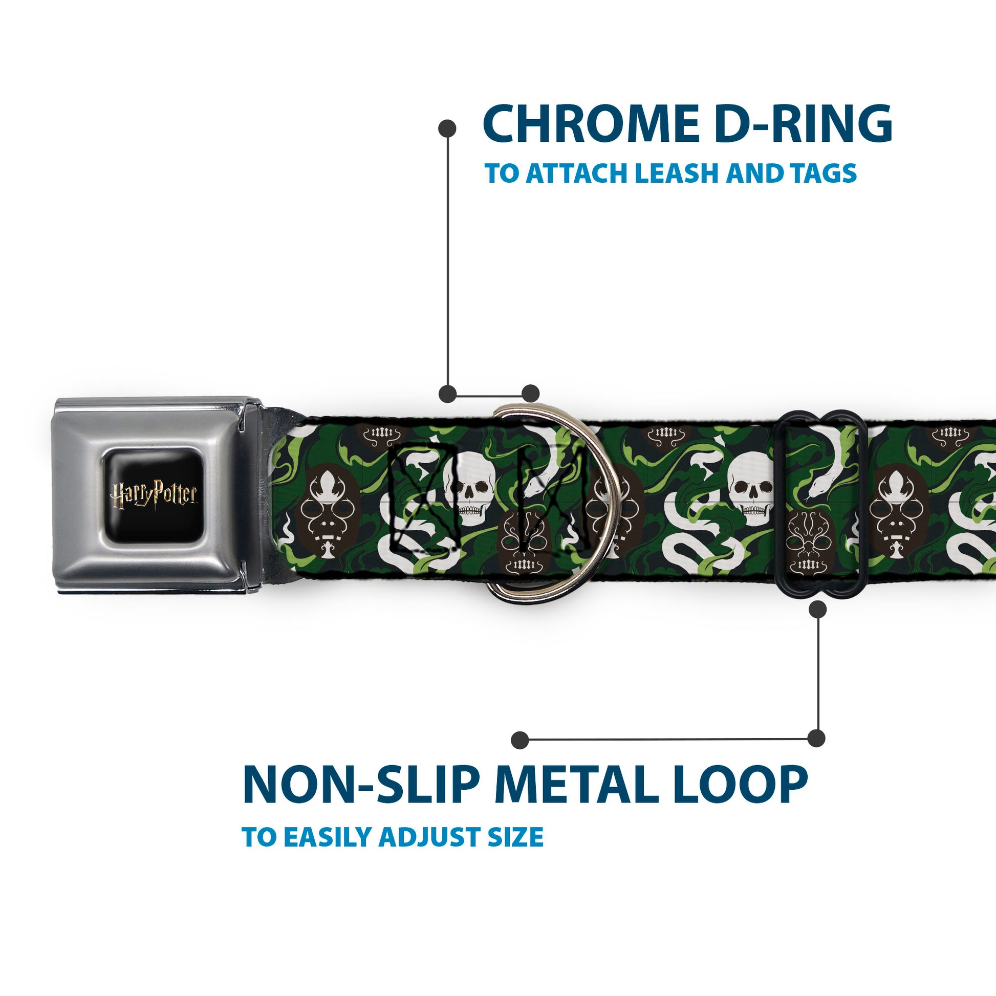 HARRY POTTER Title Logo Full Color Black Seatbelt Buckle Collar - HARRY POTTER Slytherin Camo and Title Logo Greens Seatbelt Buckle Collars Harry Potter