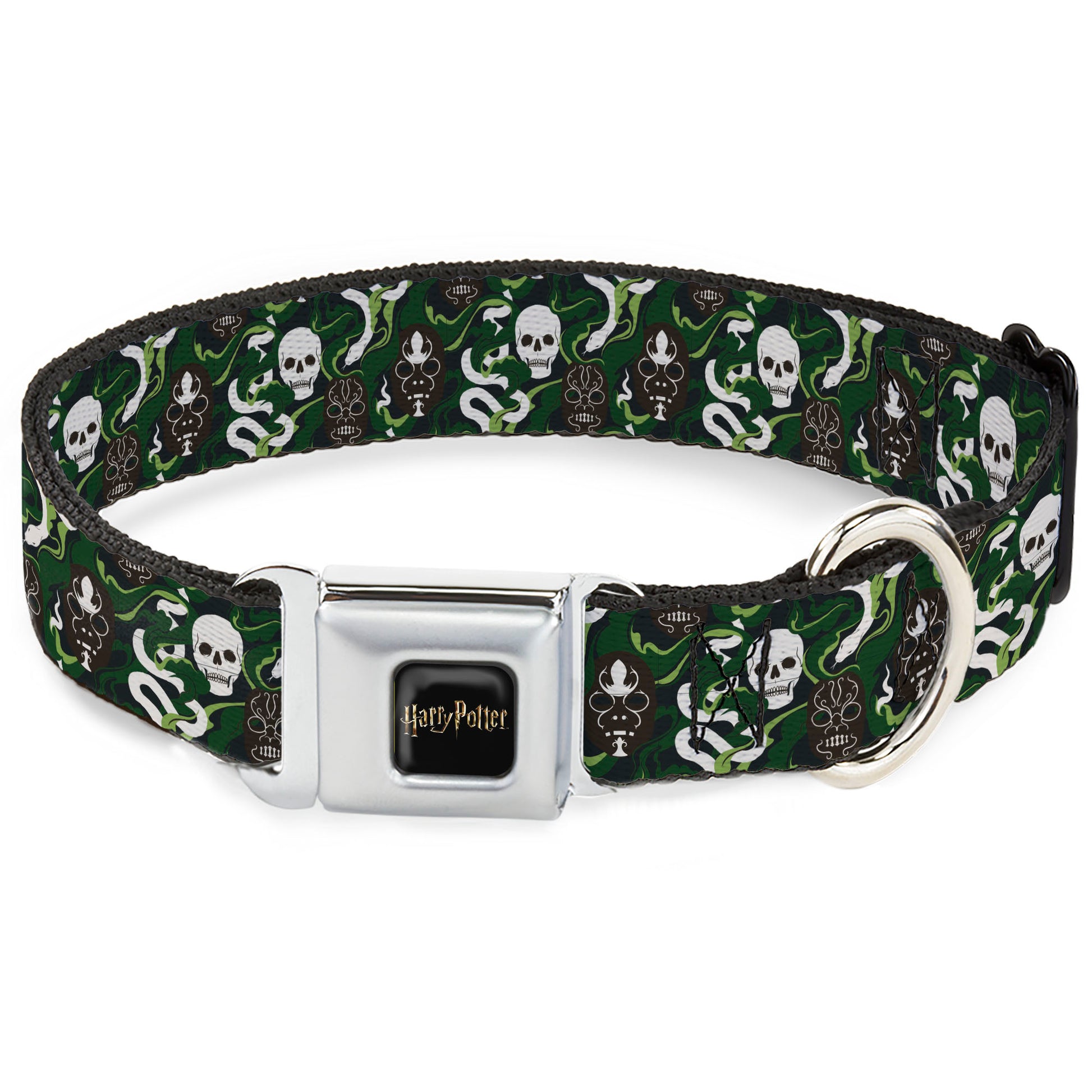 HARRY POTTER Title Logo Full Color Black Seatbelt Buckle Collar - HARRY POTTER Slytherin Camo and Title Logo Greens Seatbelt Buckle Collars Harry Potter