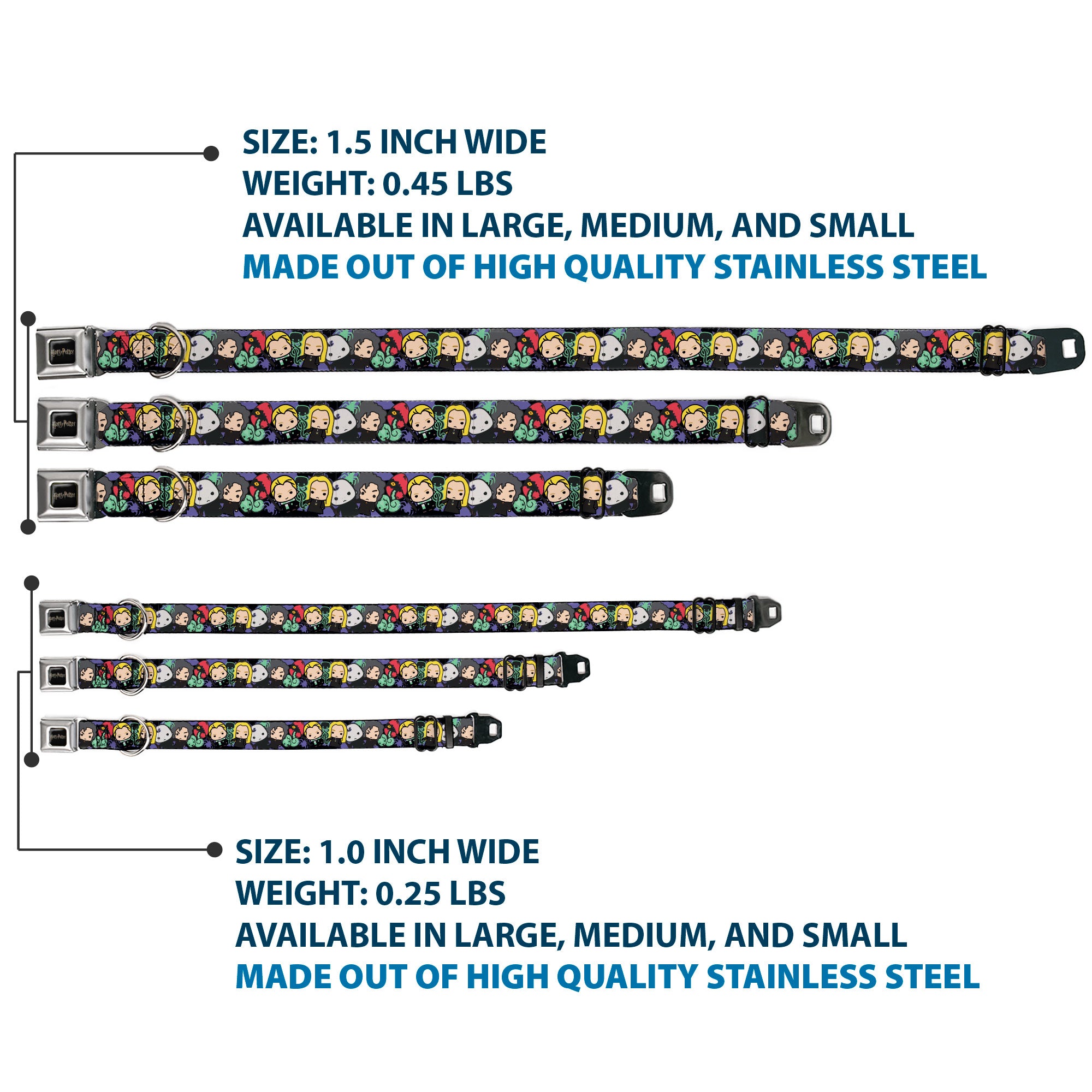 HARRY POTTER Title Logo Full Color Black Seatbelt Buckle Collar - Harry Potter Chibi Slytherin House Characters and Icons Seatbelt Buckle Collars Harry Potter