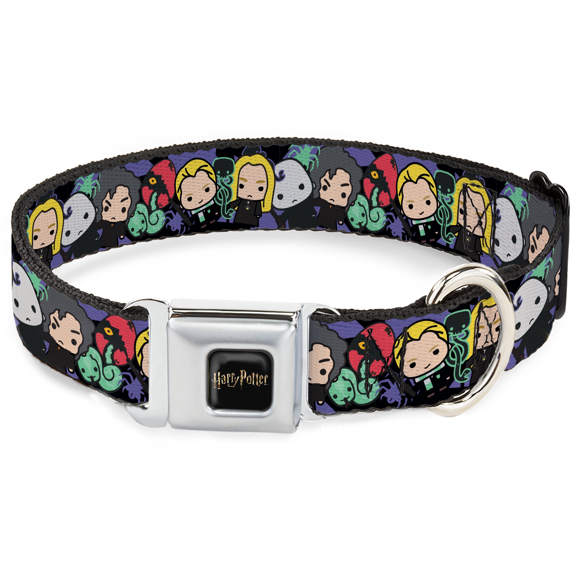 HARRY POTTER Title Logo Full Color Black Seatbelt Buckle Collar - Harry Potter Chibi Slytherin House Characters and Icons Seatbelt Buckle Collars Harry Potter