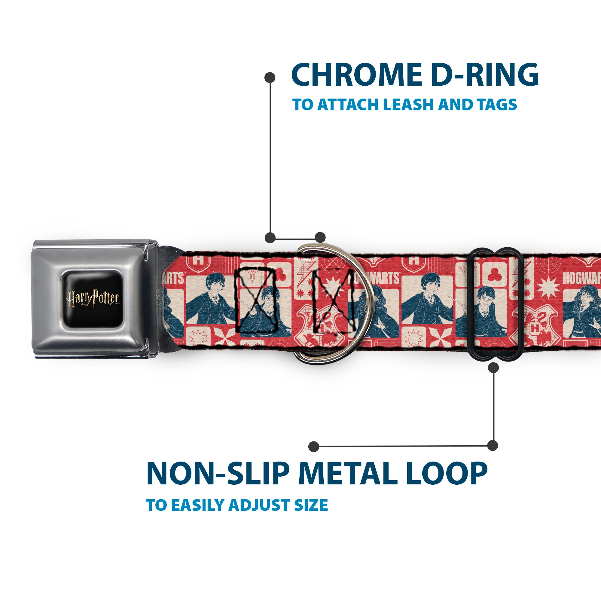 HARRY POTTER Title Logo Full Color Black Seatbelt Buckle Collar - Harry Potter HOGWARTS The Golden Trio Magic Collage Reds Seatbelt Buckle Collars Harry Potter