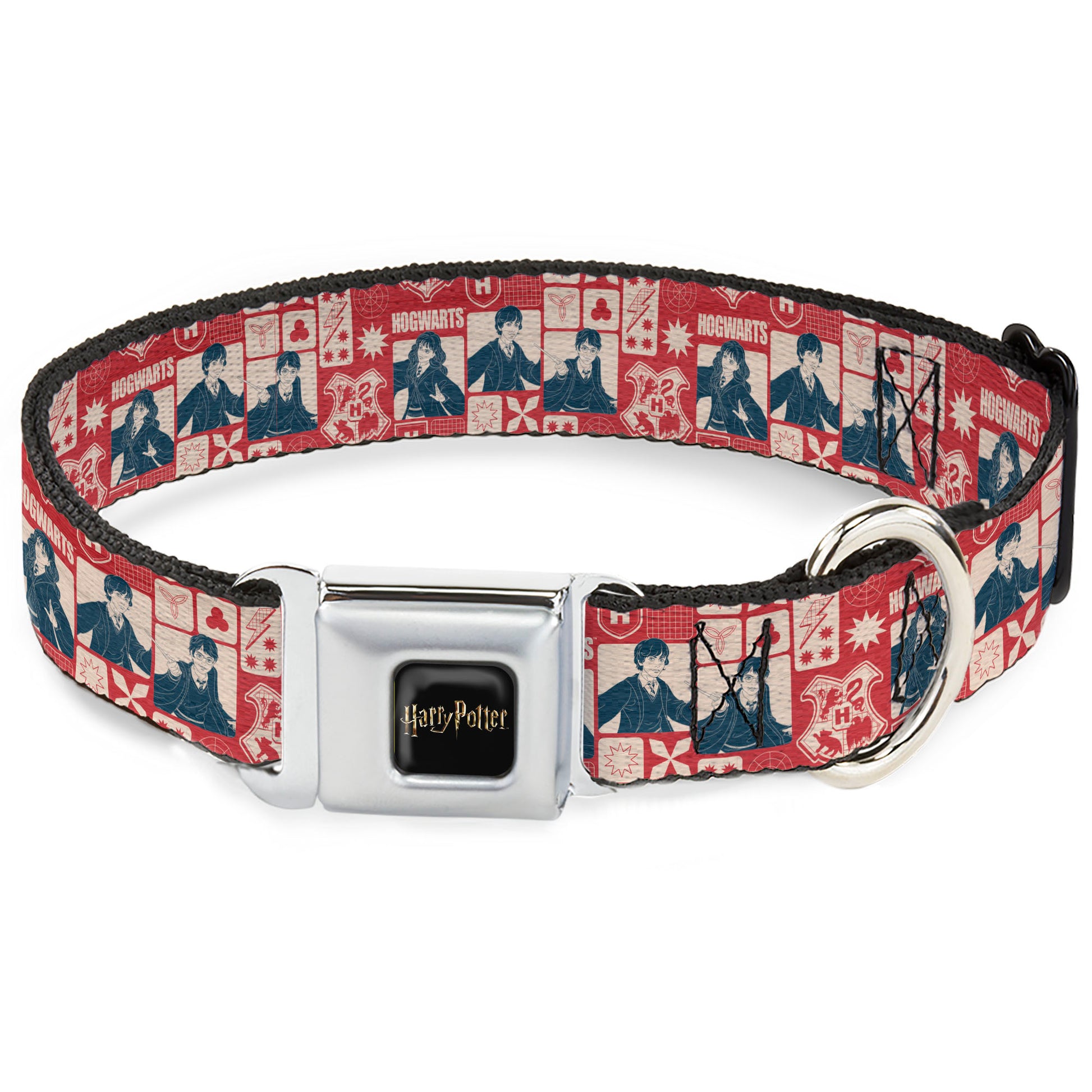 HARRY POTTER Title Logo Full Color Black Seatbelt Buckle Collar - Harry Potter HOGWARTS The Golden Trio Magic Collage Reds Seatbelt Buckle Collars Harry Potter