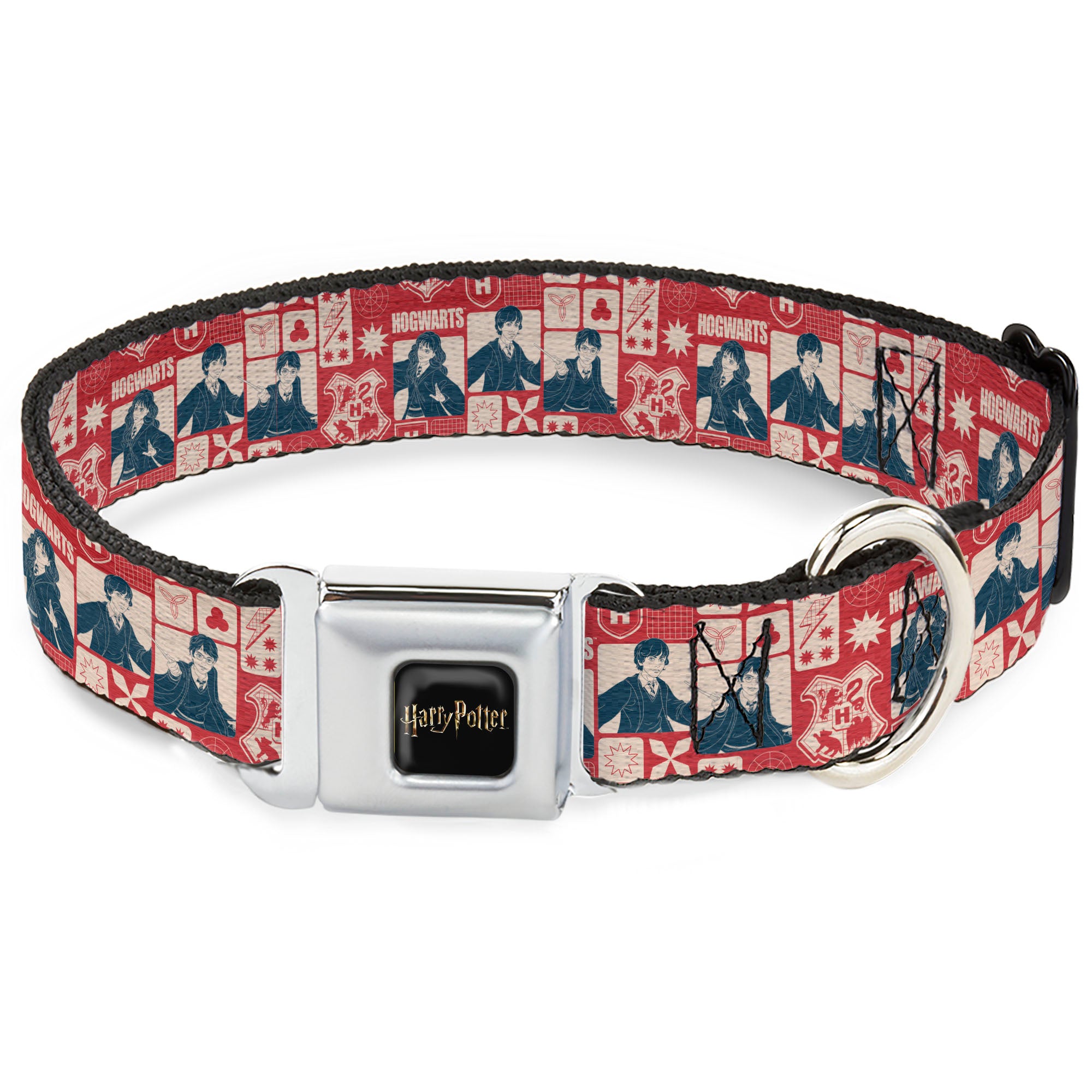HARRY POTTER Title Logo Full Color Black Seatbelt Buckle Collar - Harry Potter HOGWARTS The Golden Trio Magic Collage Reds Seatbelt Buckle Collars Harry Potter