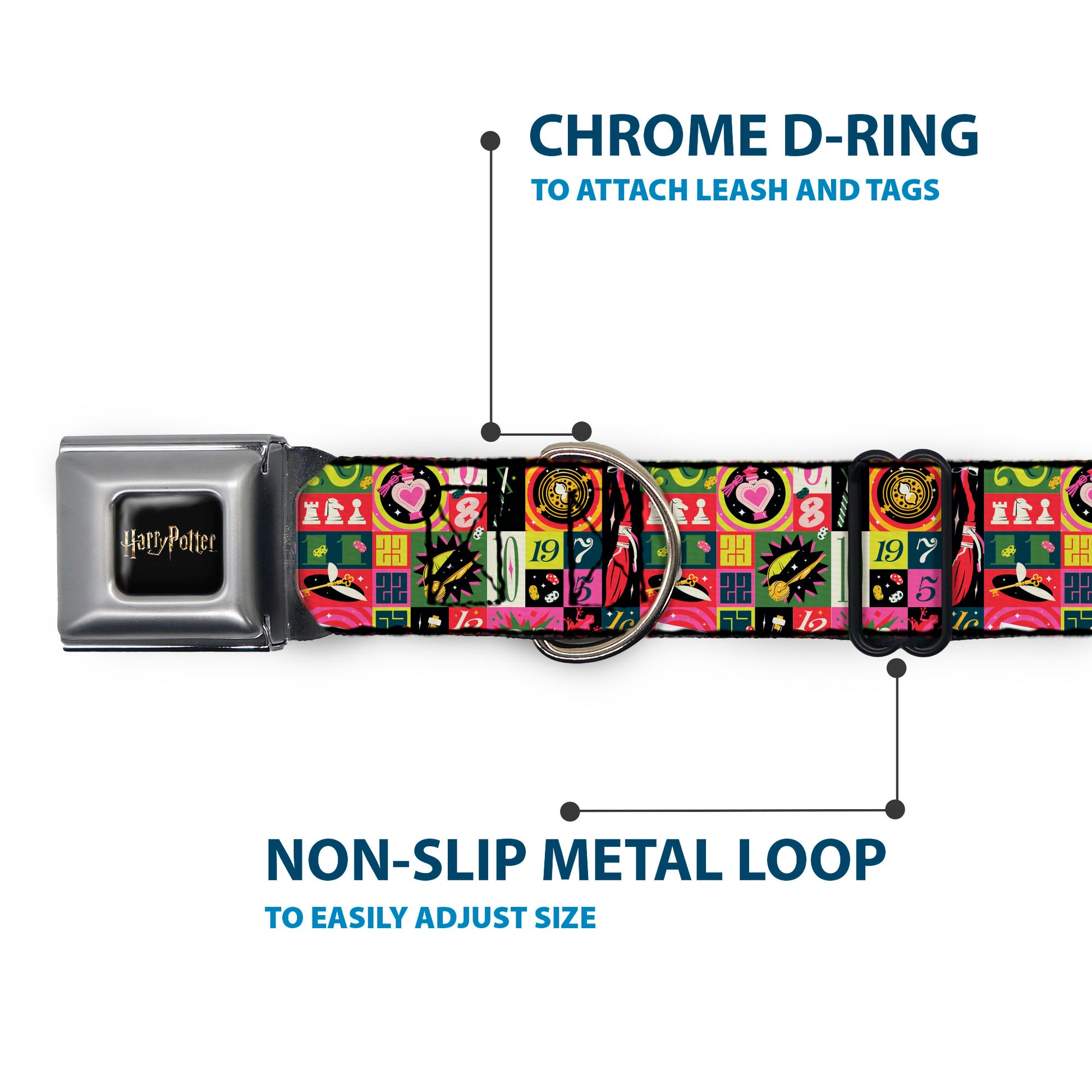 HARRY POTTER Title Logo Full Color Black Seatbelt Buckle Collar - Harry Potter Deck the Holidays Christmas Collage Multi Color Seatbelt Buckle Collars Harry Potter
