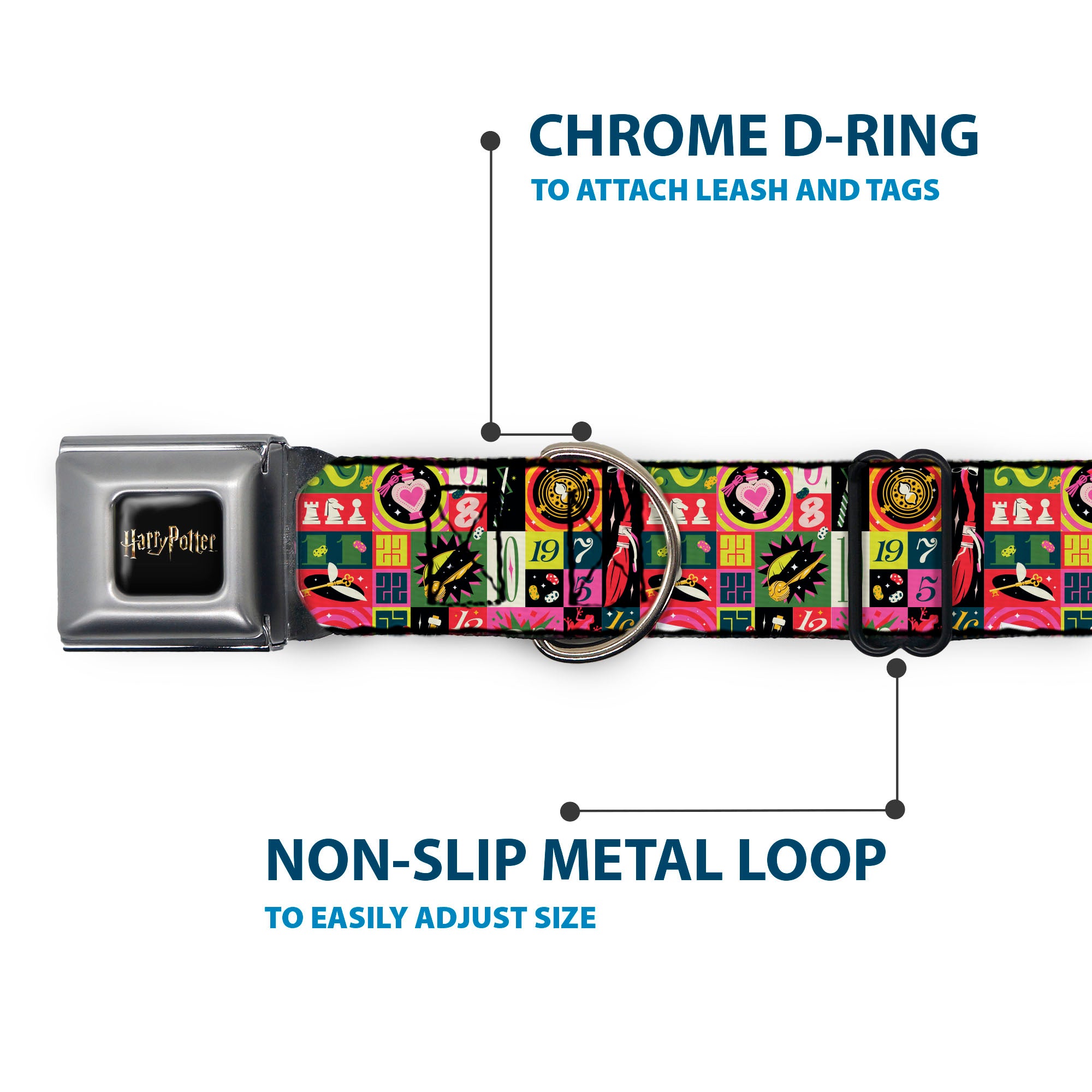 HARRY POTTER Title Logo Full Color Black Seatbelt Buckle Collar - Harry Potter Deck the Holidays Christmas Collage Multi Color Seatbelt Buckle Collars Harry Potter