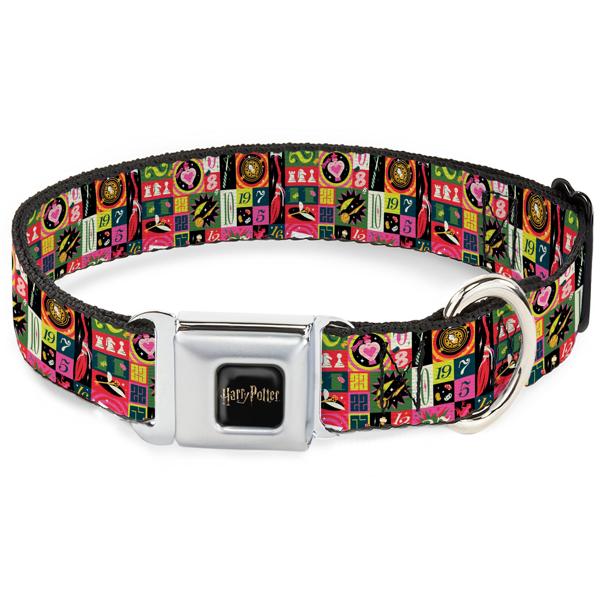 HARRY POTTER Title Logo Full Color Black Seatbelt Buckle Collar - Harry Potter Deck the Holidays Christmas Collage Multi Color Seatbelt Buckle Collars Harry Potter