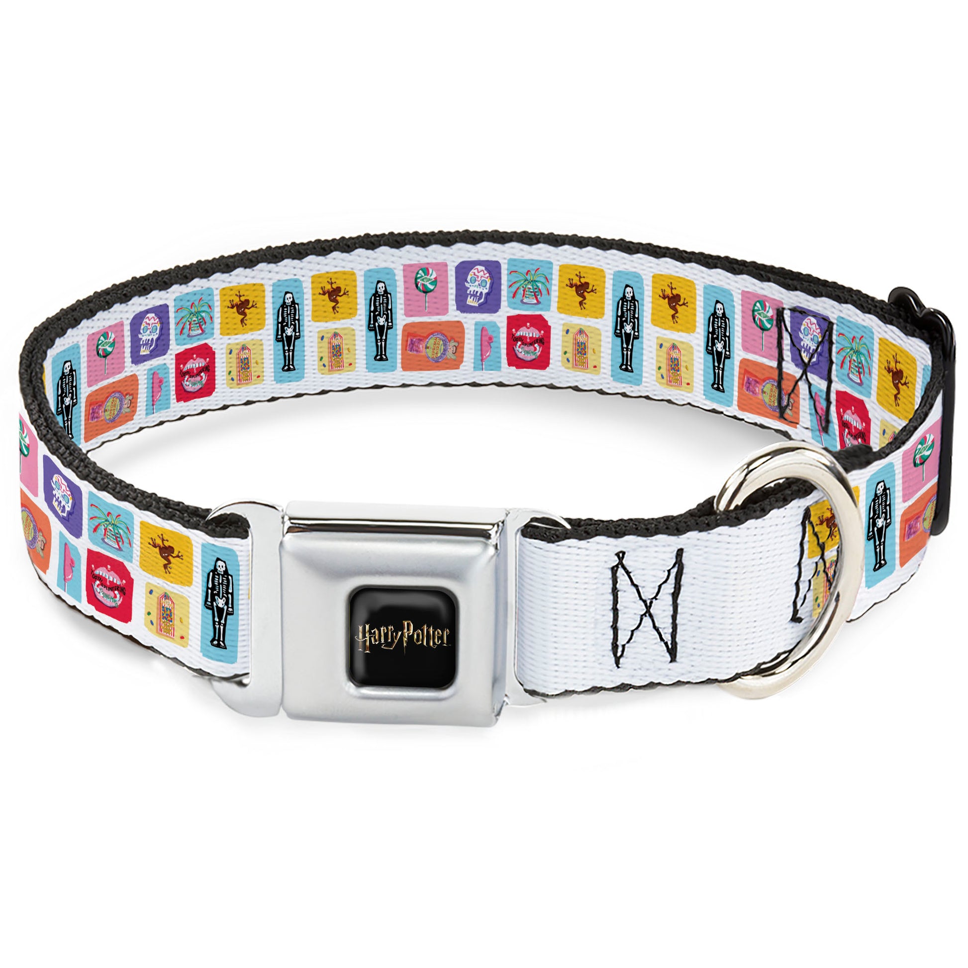 HARRY POTTER Title Logo Full Color Black Seatbelt Buckle Collar - Harry Potter Honeydukes Icons Collage White/Multi Color Seatbelt Buckle Collars Harry Potter