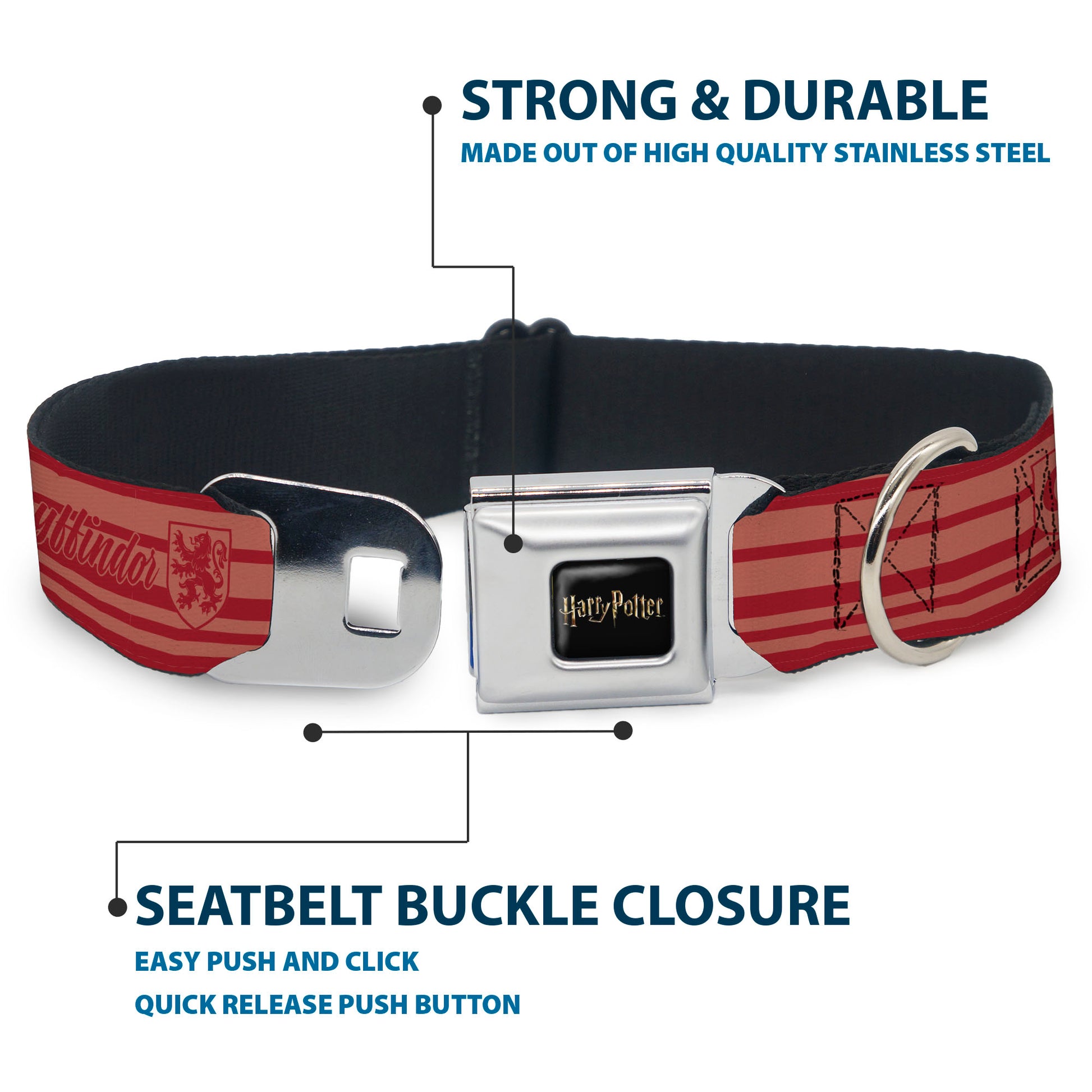 HARRY POTTER Title Logo Full Color Black Seatbelt Buckle Collar - Harry Potter Gryffindor House Champion Icons Stripe Red Seatbelt Buckle Collars Harry Potter