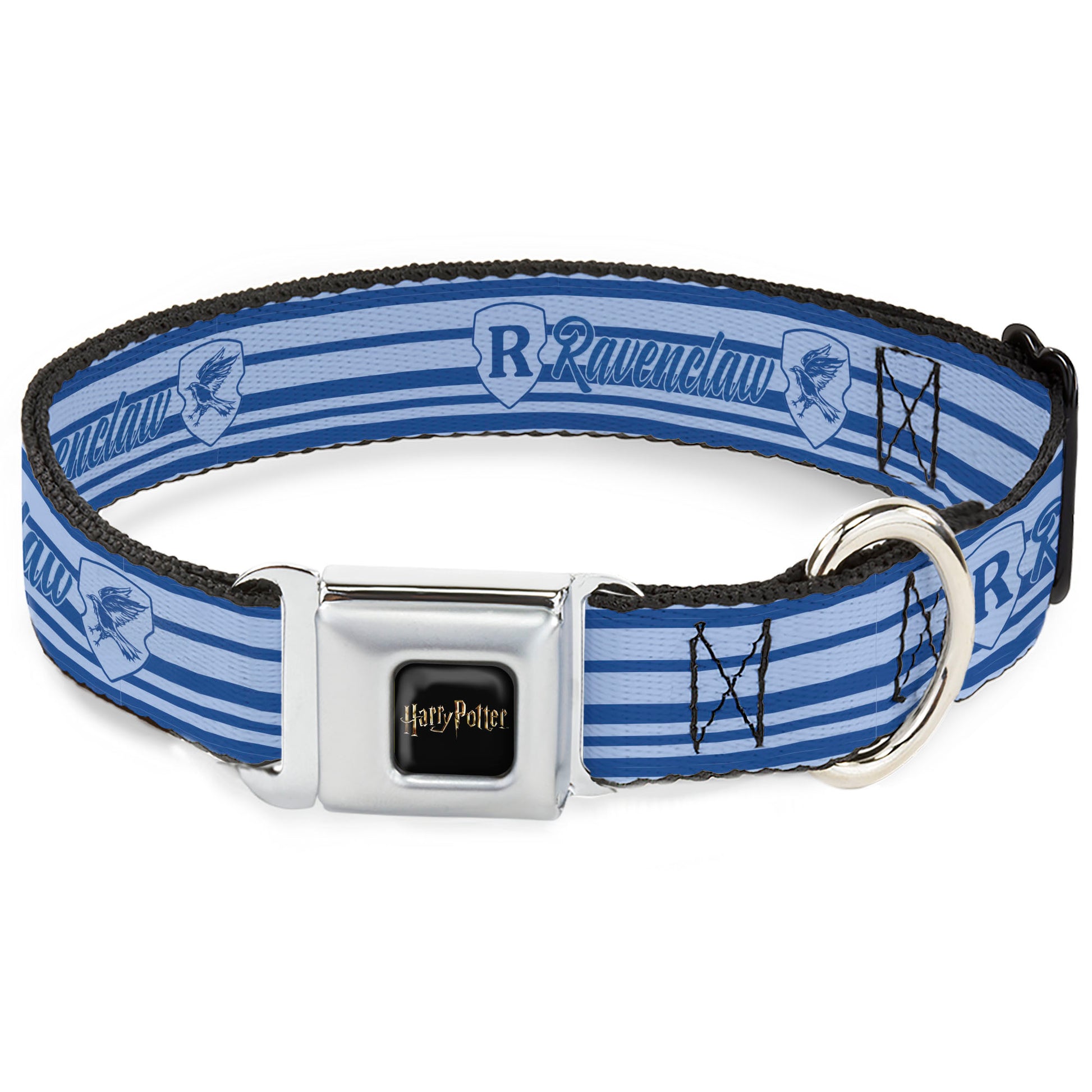 HARRY POTTER Title Logo Full Color Black Seatbelt Buckle Collar - Harry Potter Ravenclaw House Champion Icons Stripe Blues Seatbelt Buckle Collars Harry Potter
