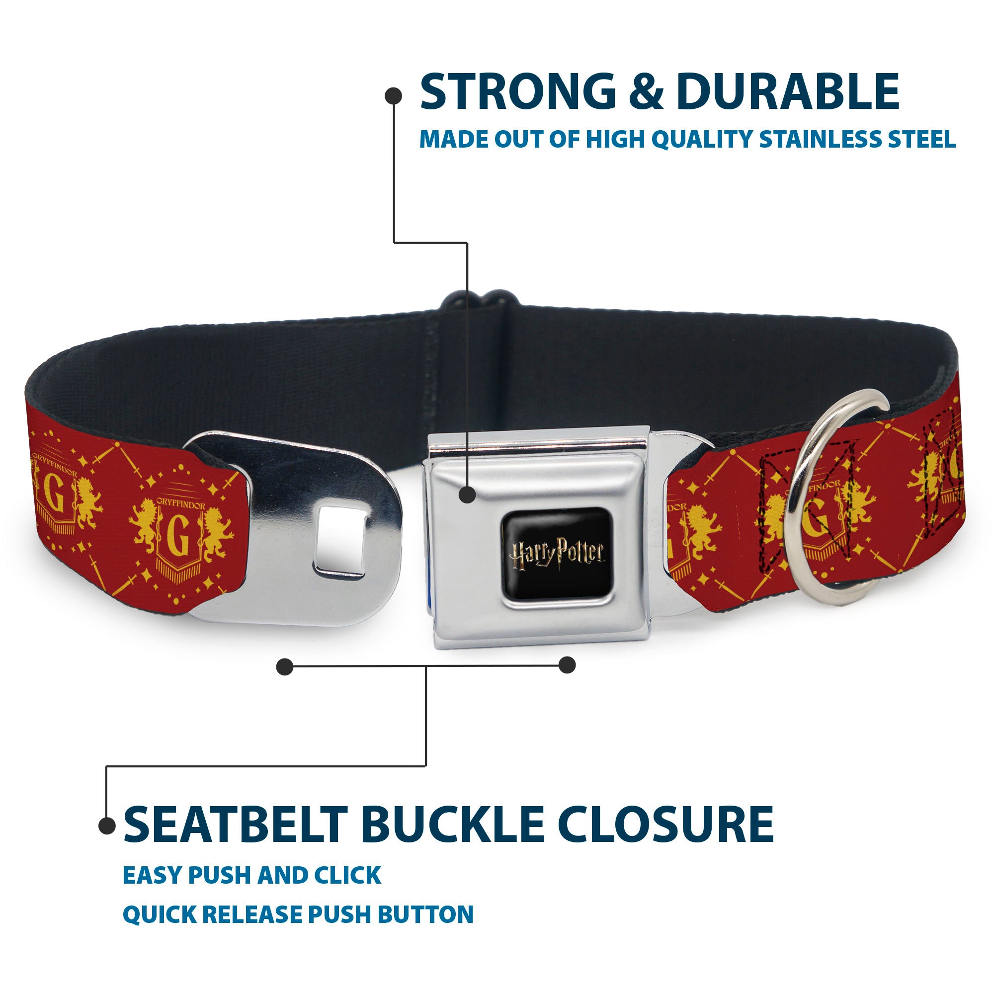 HARRY POTTER Title Logo Full Color Black Seatbelt Buckle Collar - Harry Potter Gryffindor House Pride Banner Burgundy/Yellow Seatbelt Buckle Collars Harry Potter
